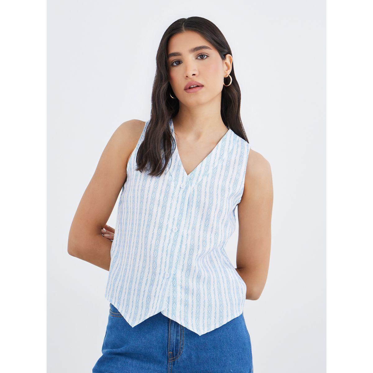 Styli Striped V-Neck Sleeveless Top-women-clothing-shirtsandblouses-shirts-image-1
