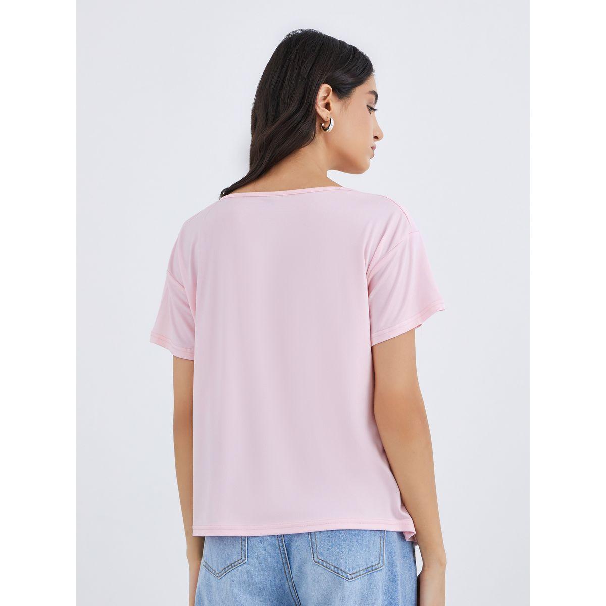 Styli Pink Cowl Neck Boxy Fit T-Shirt-women-clothing-tshirts-image-4