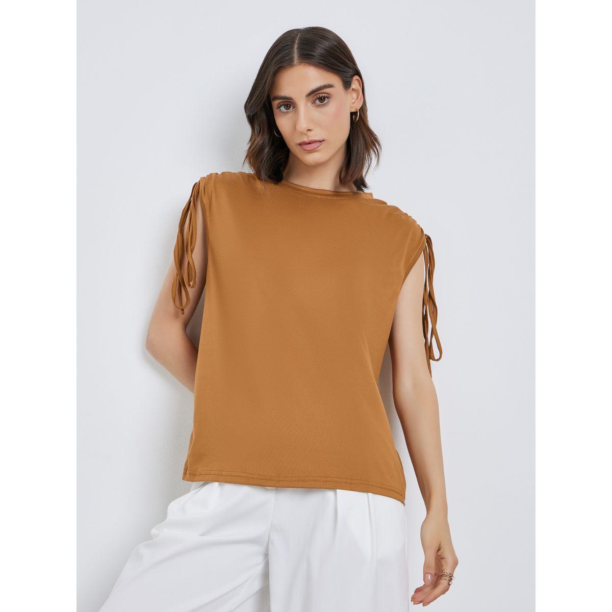 تيشيرت سادة بدون أكمام مع تفاصيل أربطة-women-clothing-tshirts-image-1
