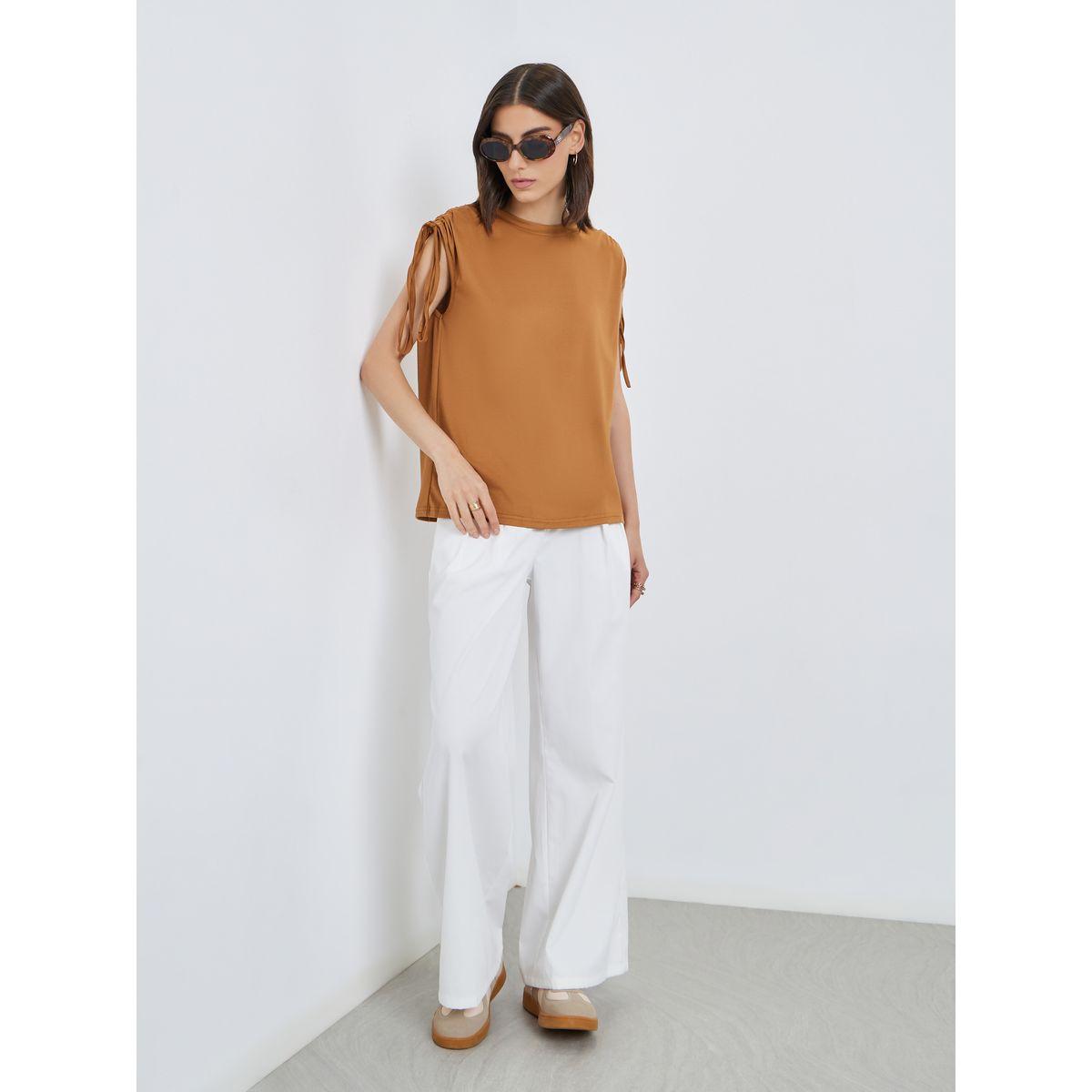 Styli Solid Sleeveless Tie-Up Shoulder T-Shirt-women-clothing-tshirts-image-2