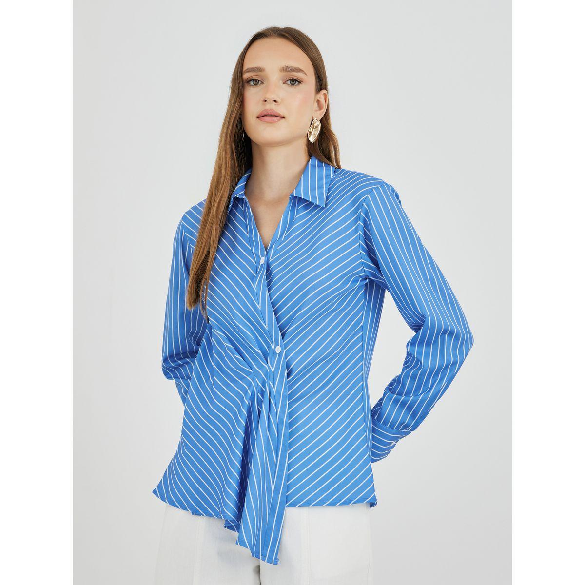 Styli Striped Long Sleeve Wrap Shirt-women-clothing-shirtsandblouses-blouses-image-1