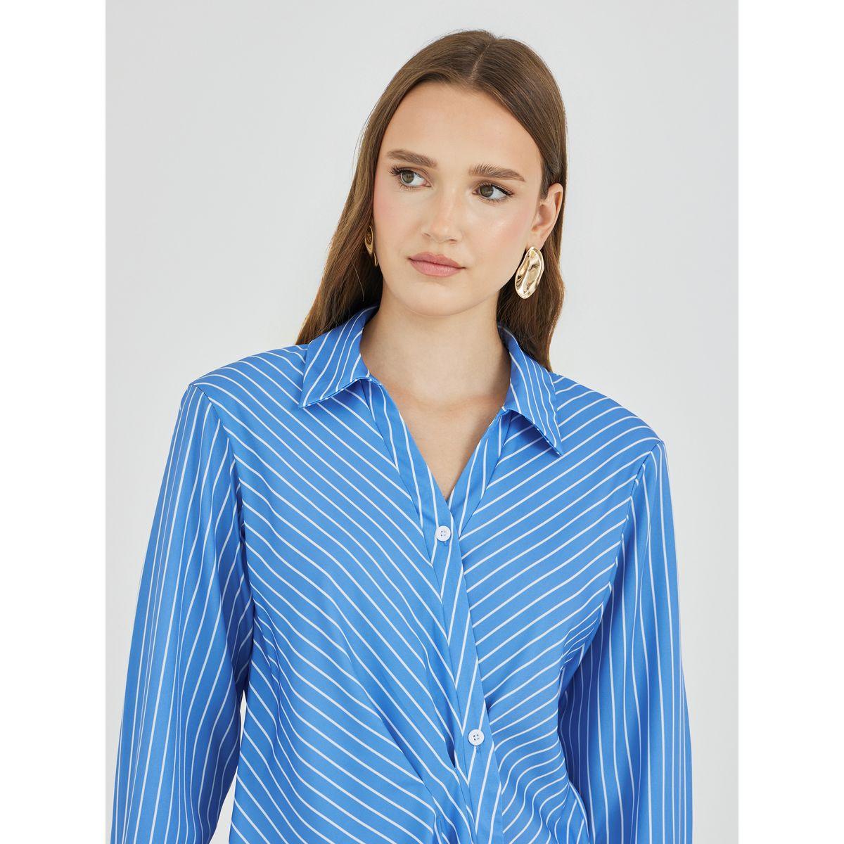 بلوزة مخططة بنمط لف وأكمام طويلة-women-clothing-shirtsandblouses-blouses-image-3