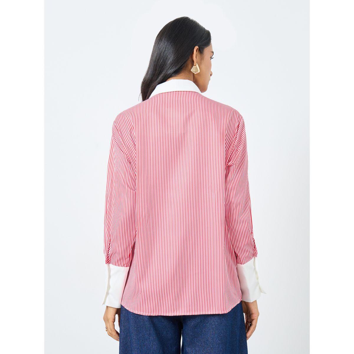 Styli Striped Tie Up Neck Oversized Shirt-women-clothing-shirtsandblouses-shirts-image-4