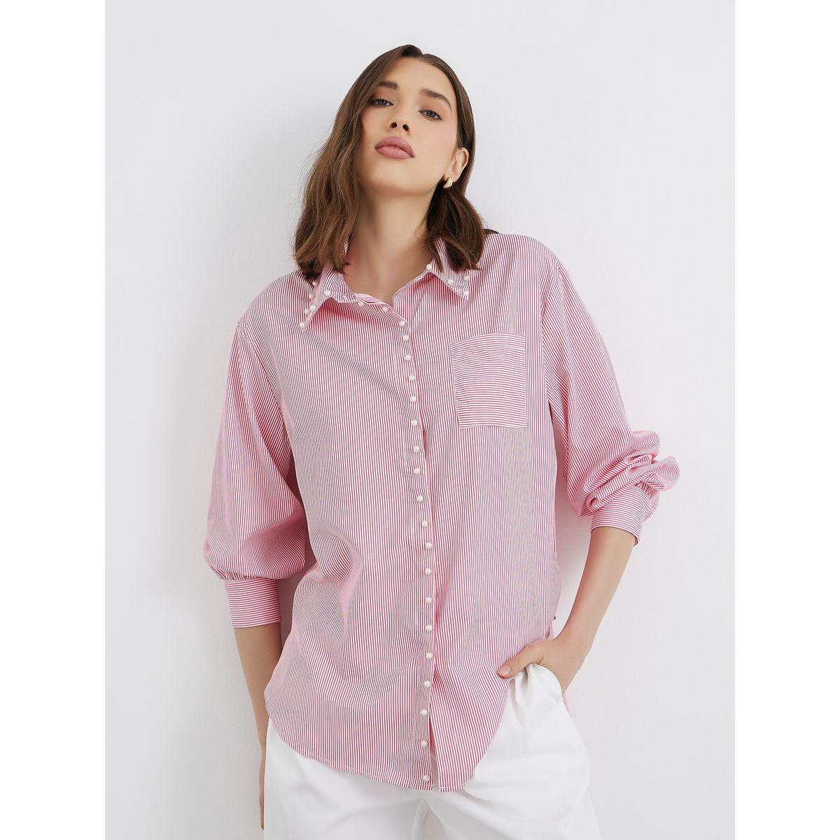Styli Women Red Striped Long Sleeve Oversized Shirt-women-clothing-shirtsandblouses-shirts-image-1