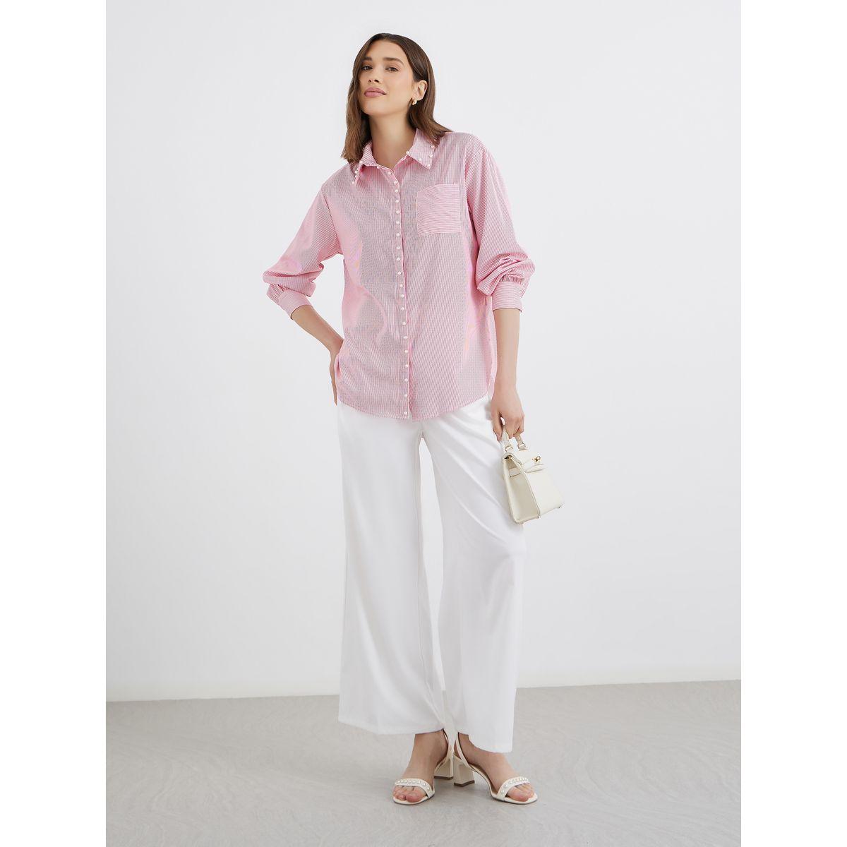 Styli Women Red Striped Long Sleeve Oversized Shirt-women-clothing-shirtsandblouses-shirts-image-2