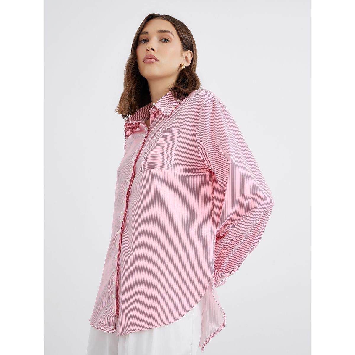 Styli Women Red Striped Long Sleeve Oversized Shirt-women-clothing-shirtsandblouses-shirts-image-3