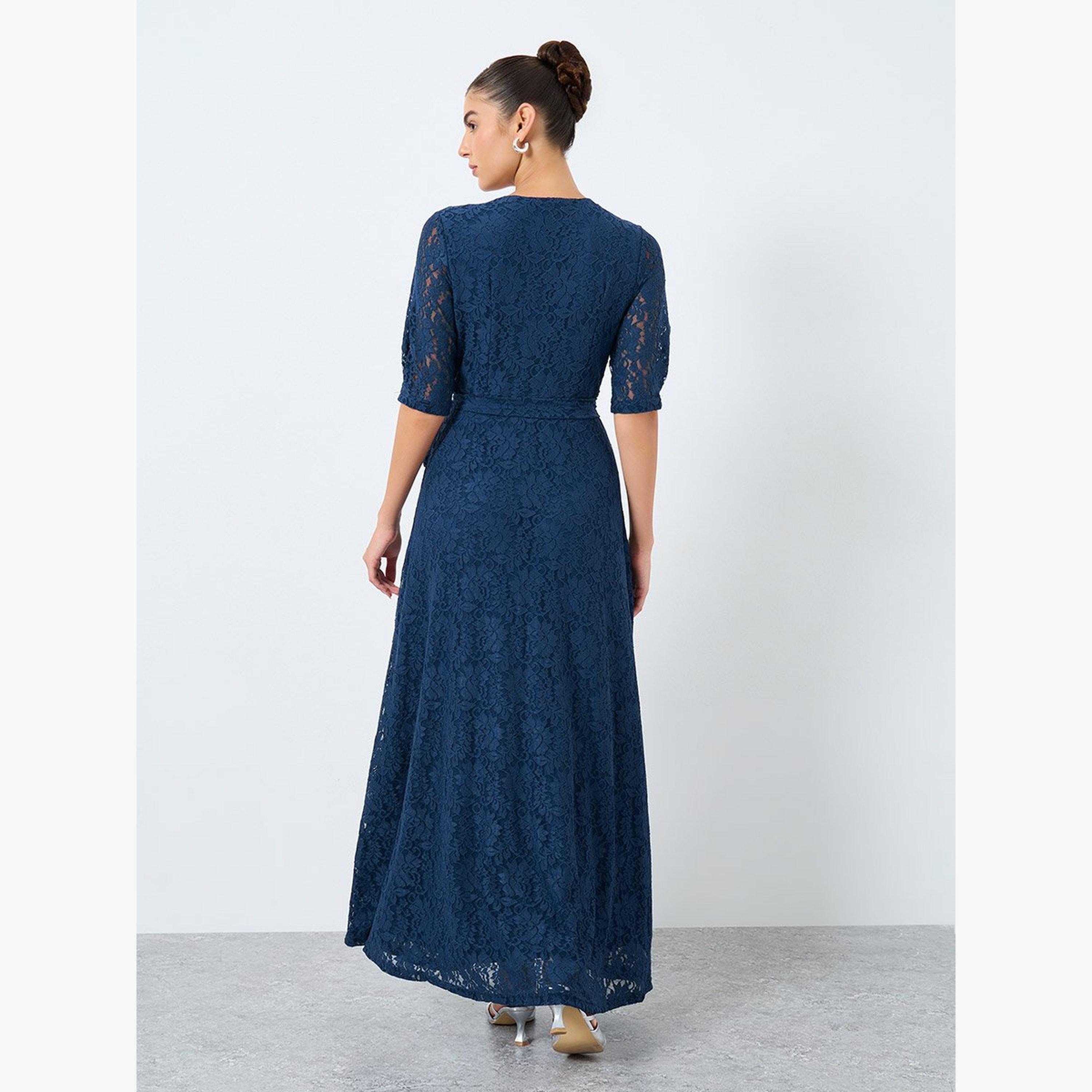 ستايلي - فستان ماكسي برباط على الخصر من الدانتيل وأكمام بطول ثلاثة أرباع-women-clothing-dresses-image-5