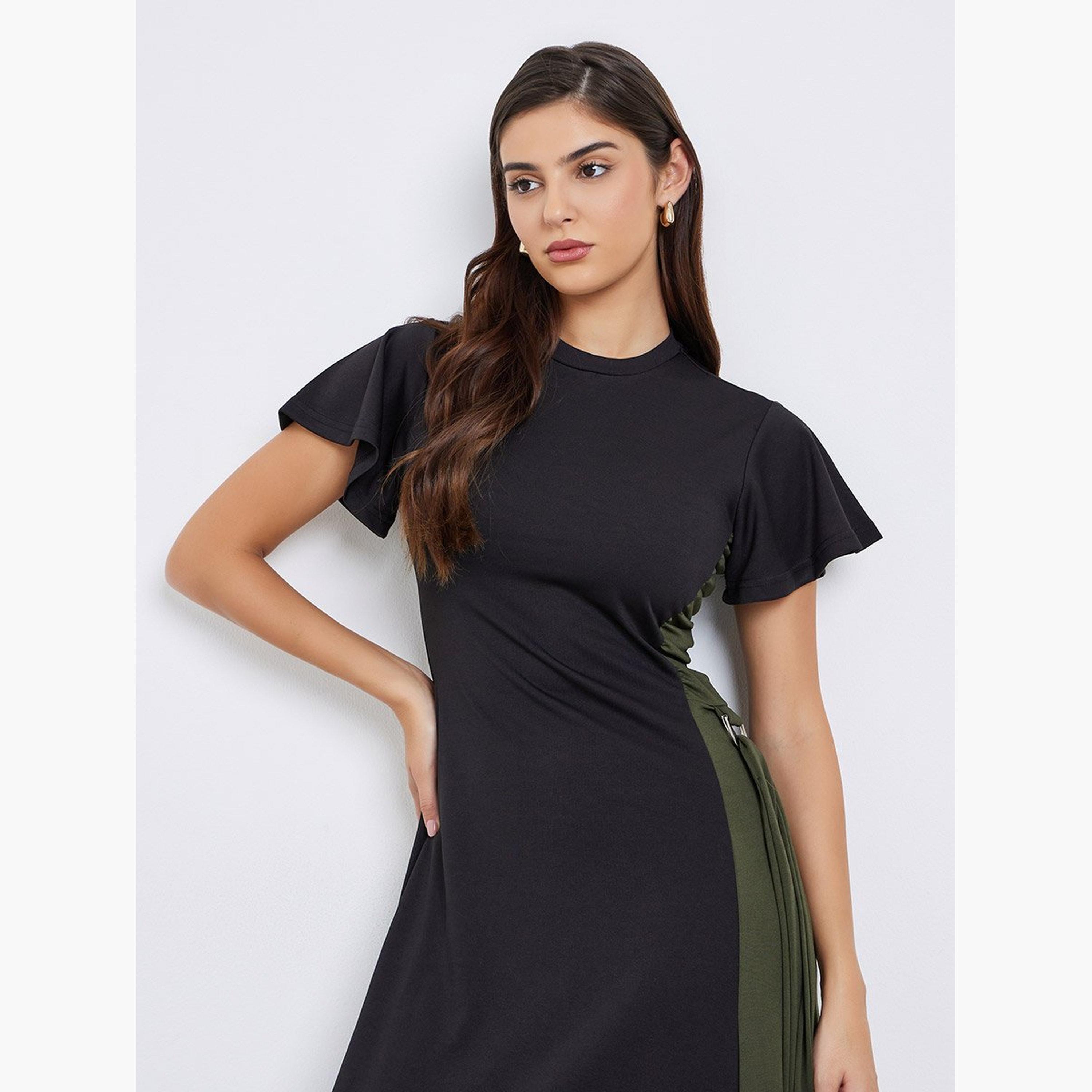 Styli Color Block Short Sleeves Gathered Detail Maxi Dress-women-clothing-dresses-image-3