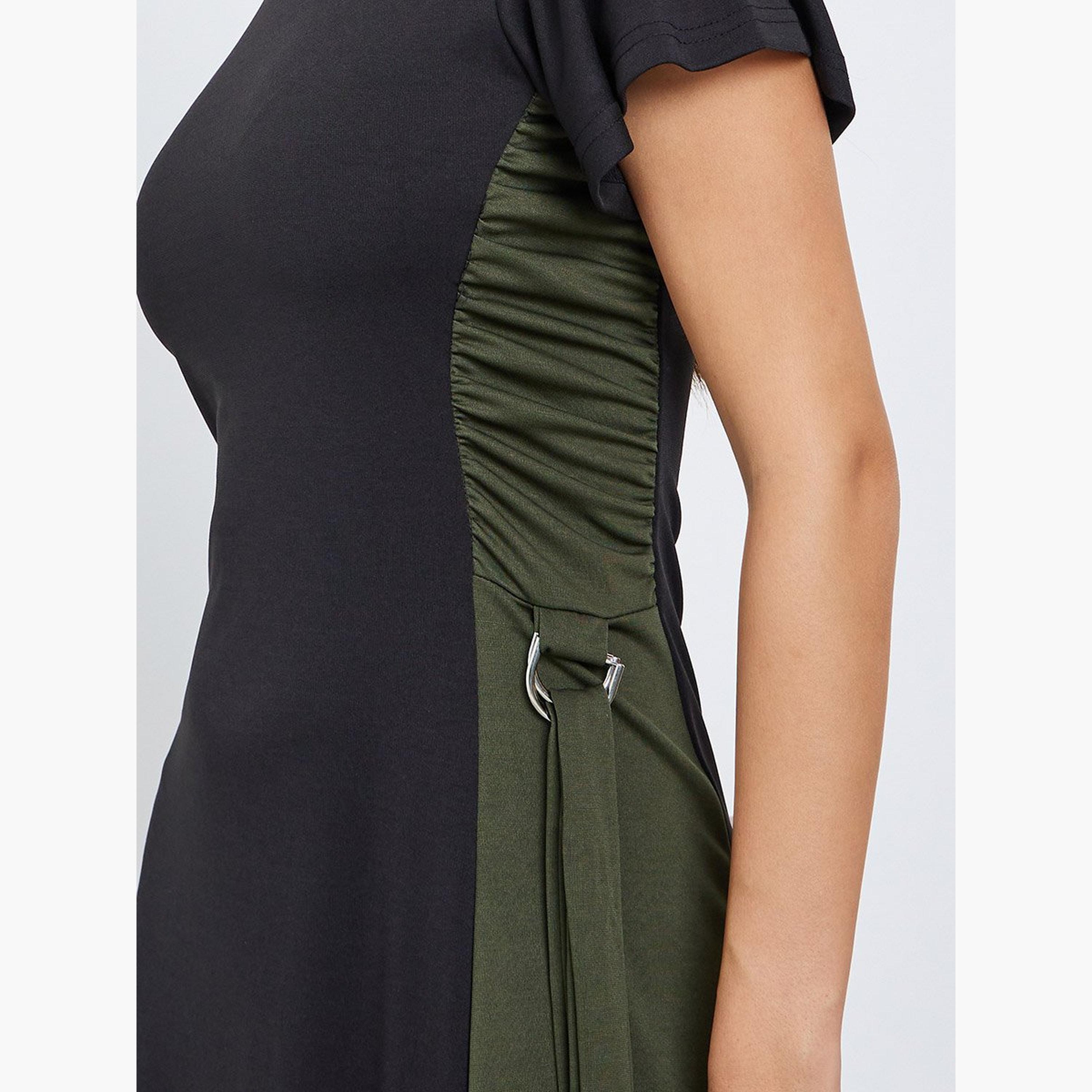 ستايلي - فستان ماكسي بأكمام قصيرة وتفاصيل مجمعة ومتعددة الألوان-women-clothing-dresses-image-4