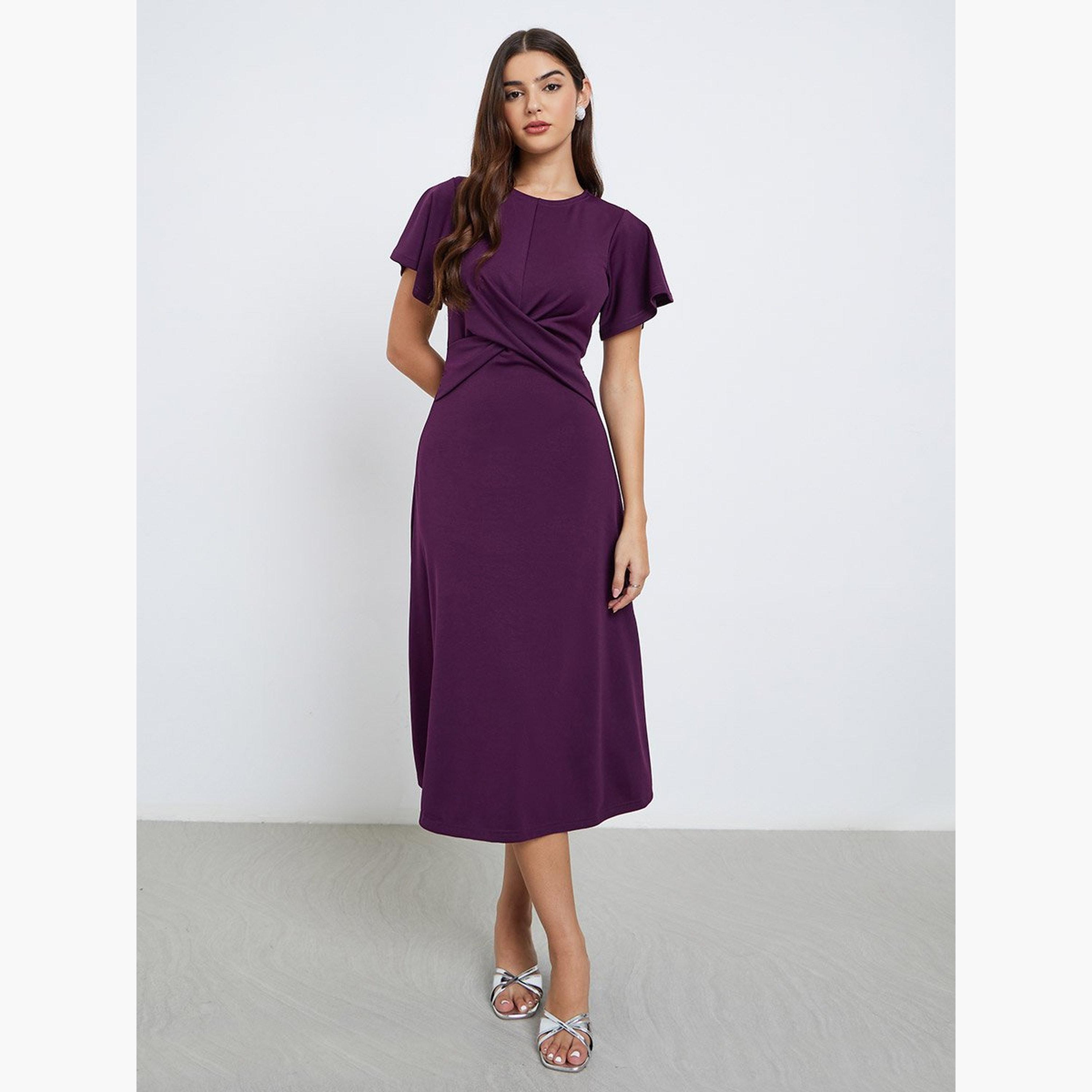 Styli Twist Front Sheath Midi Dress-women-clothing-dresses-image-1