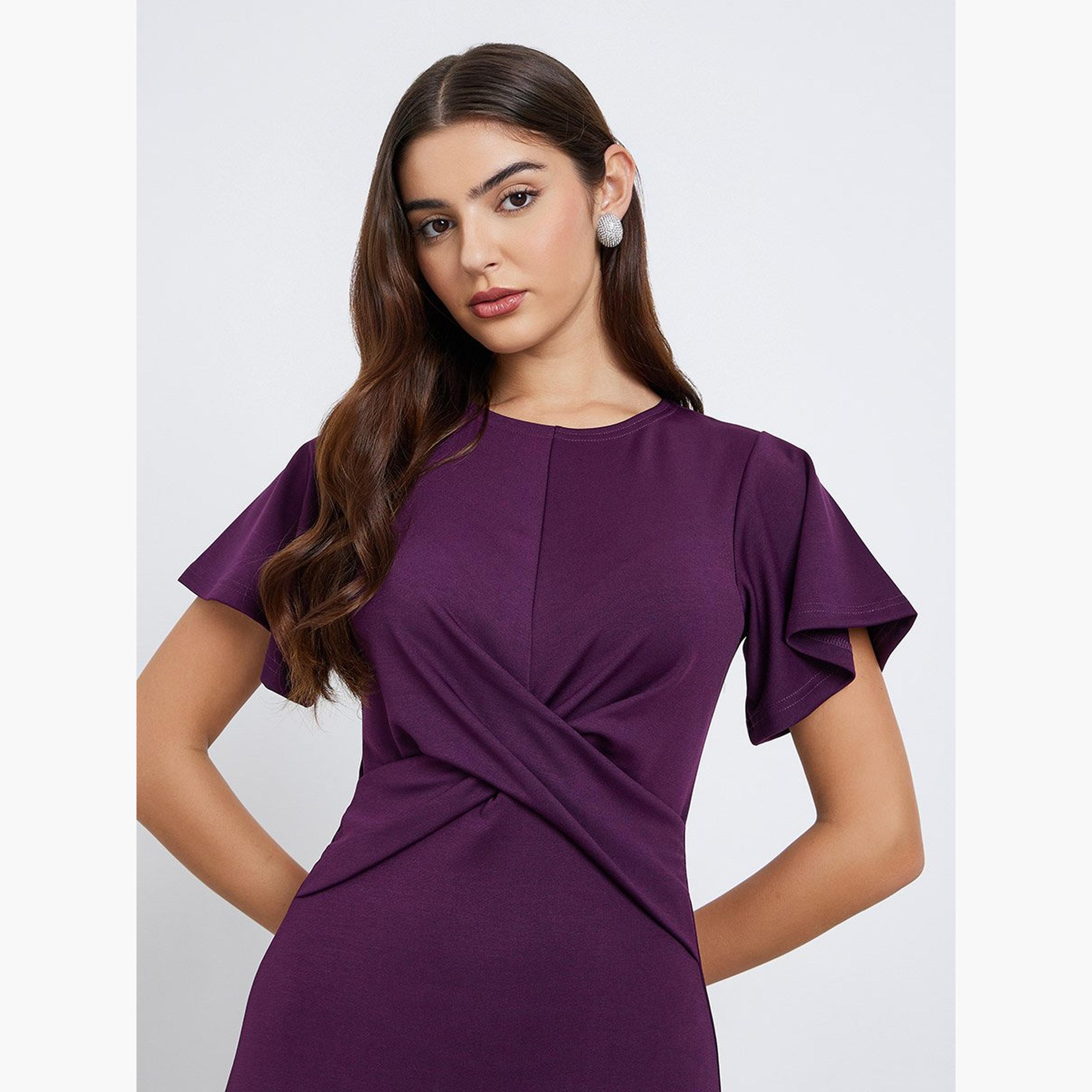 ستايلي - فستان ميدي غمد ملتوي من الأمام-women-clothing-dresses-image-3