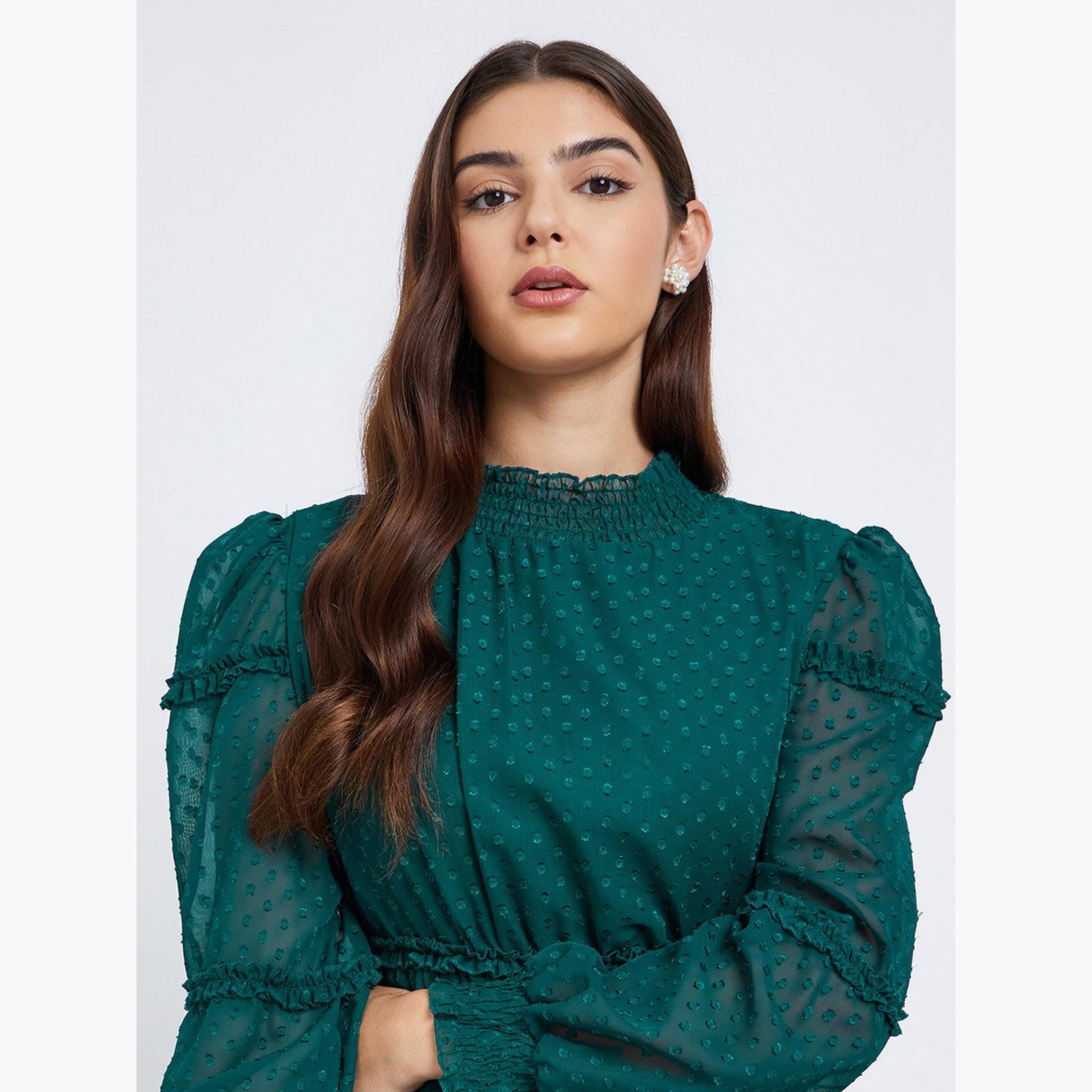 ستايلي - فستان ماكسي من قماش دوبي المزخرف ذو الحافة المكشكشة-women-clothing-dresses-image-3