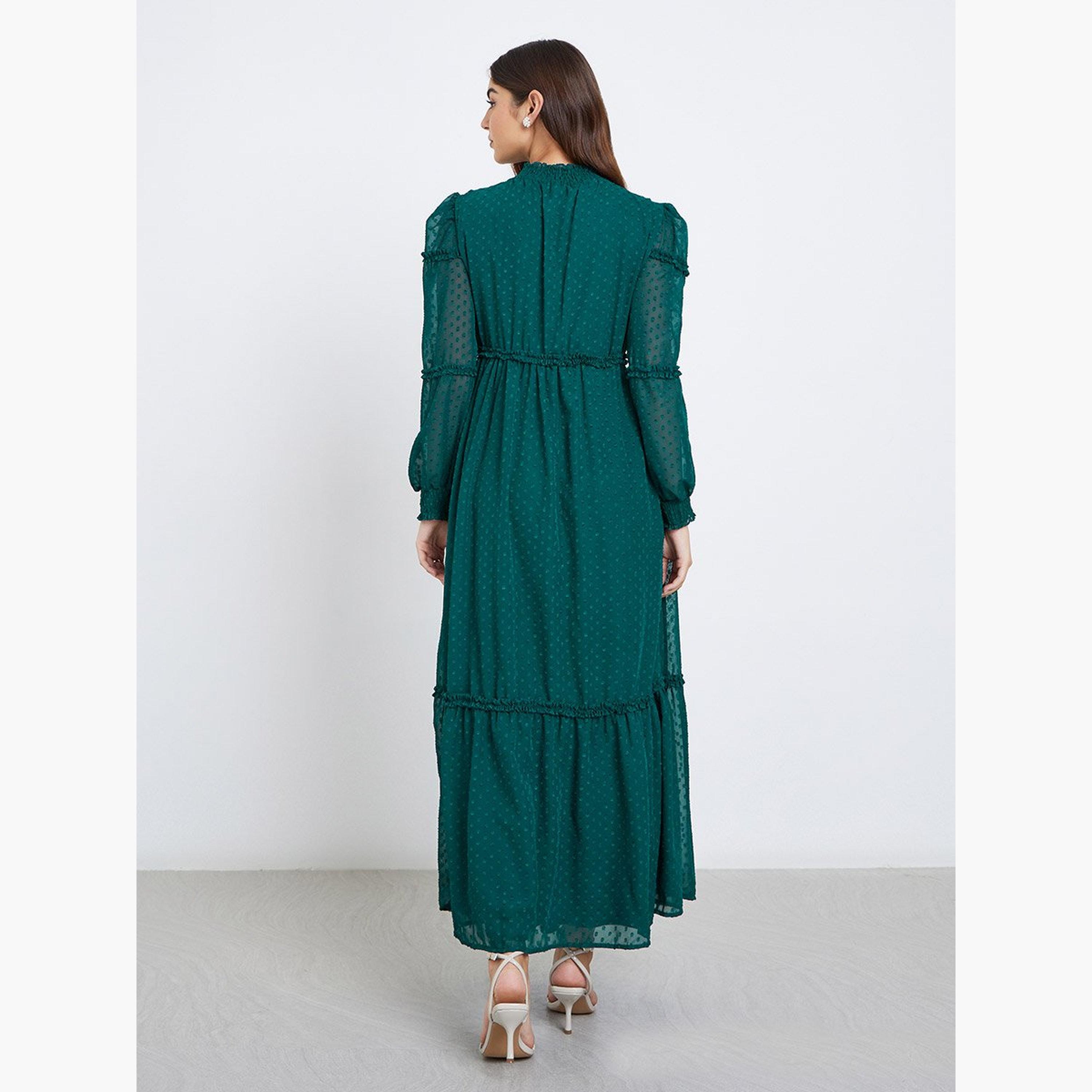 ستايلي - فستان ماكسي من قماش دوبي المزخرف ذو الحافة المكشكشة-women-clothing-dresses-image-4
