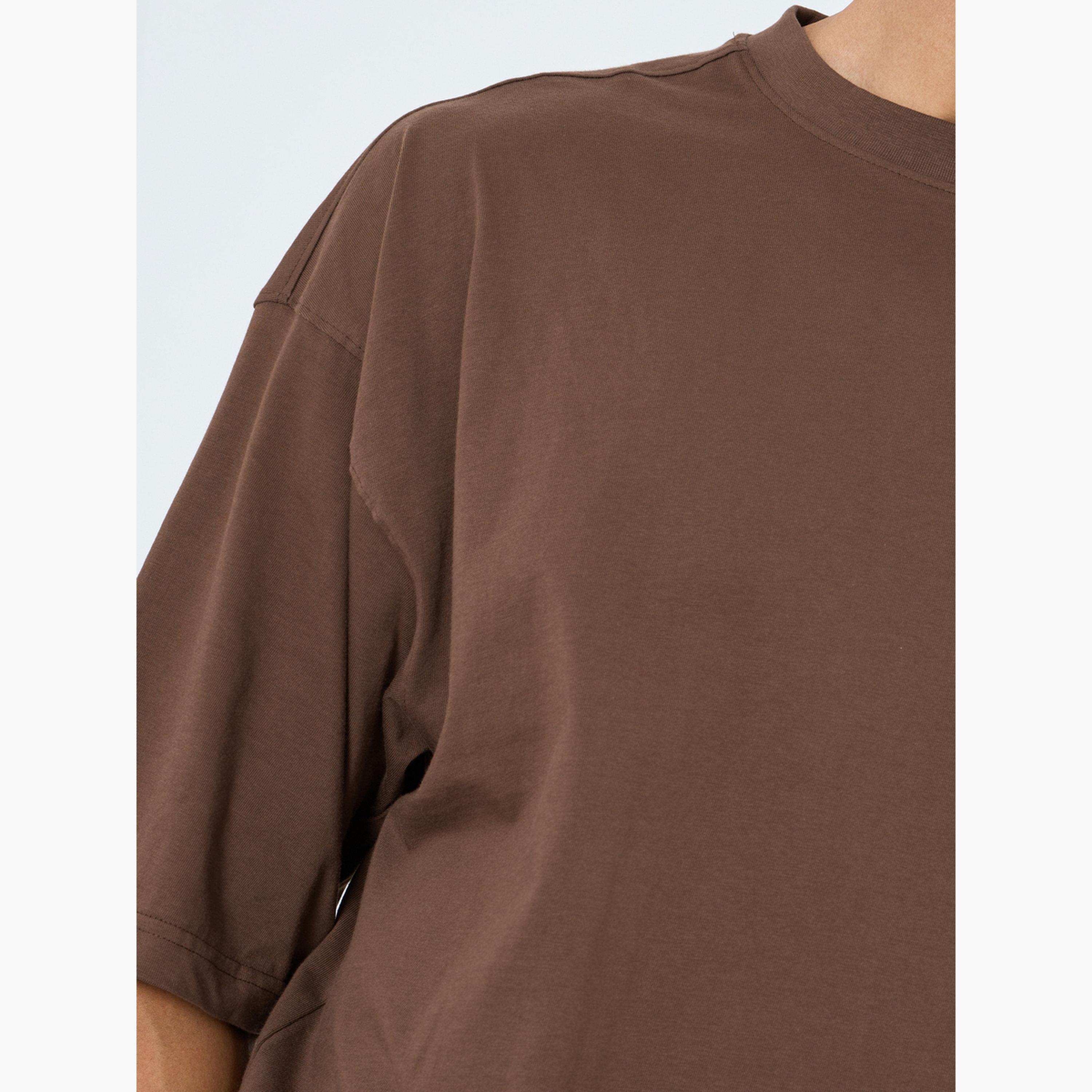 Styli Men Khaki Solid Boxy Fit Crew Neck T-Shirt-men-clothing-tshirtsandpolos-tshirts-image-4