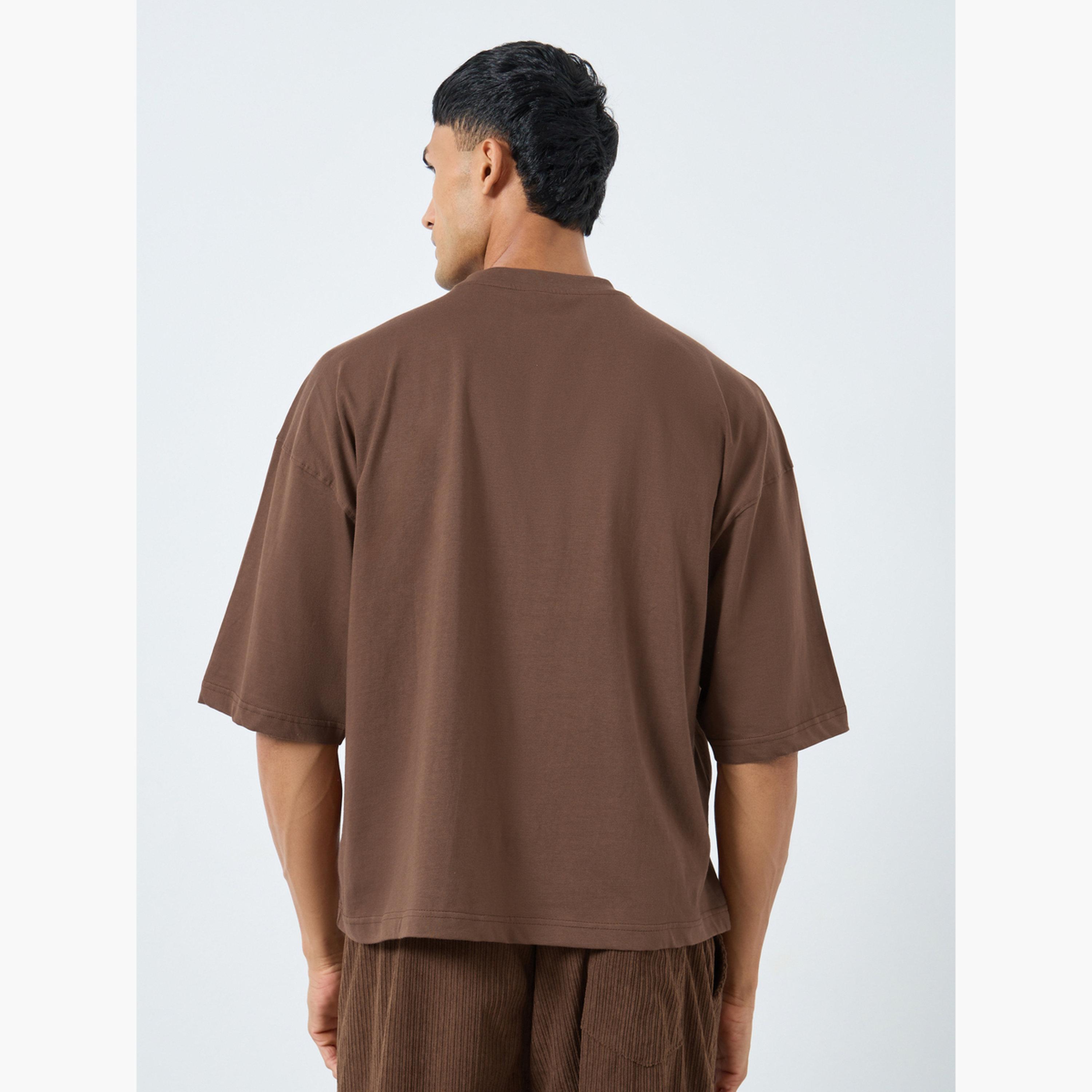 Styli Men Khaki Solid Boxy Fit Crew Neck T-Shirt-men-clothing-tshirtsandpolos-tshirts-image-5