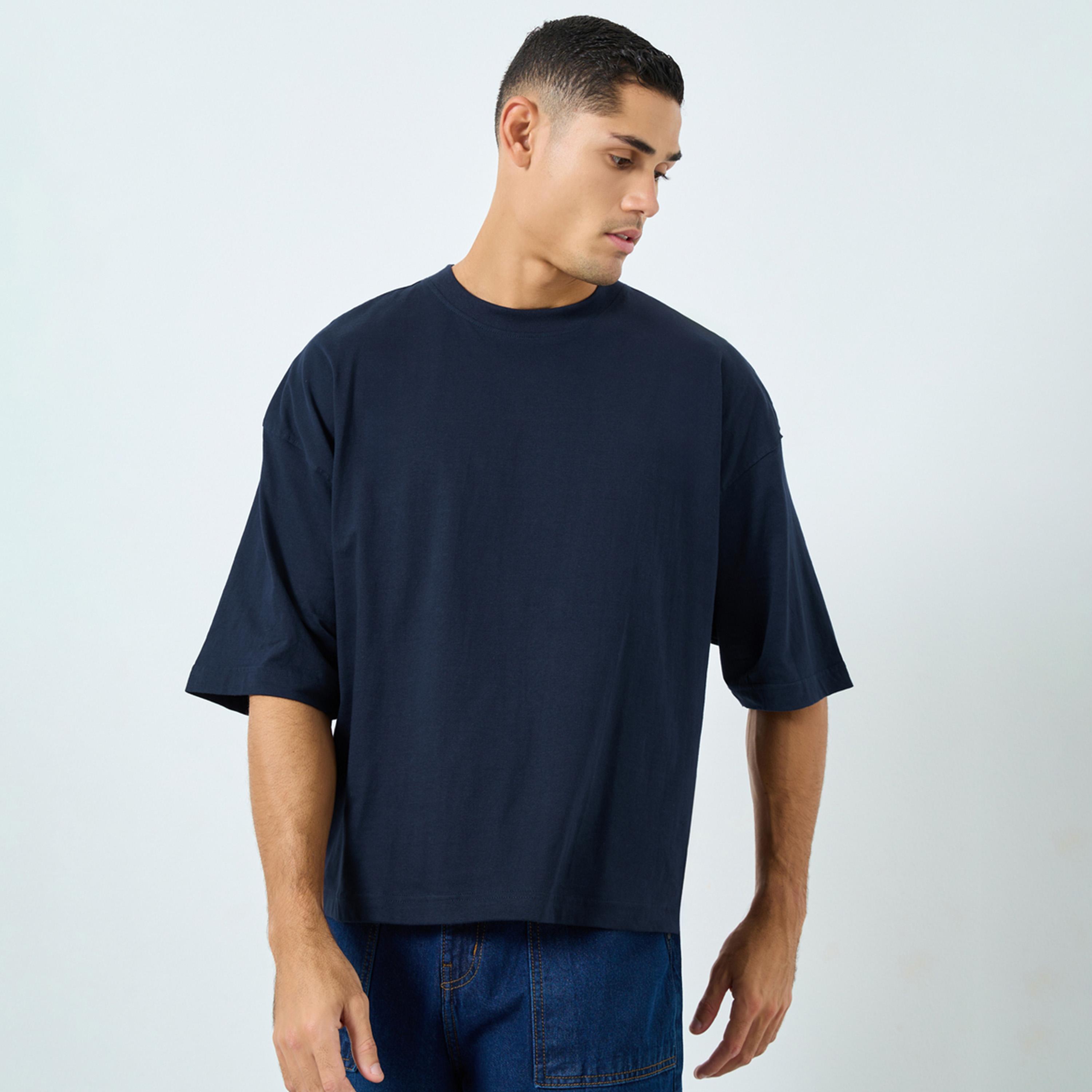 Styli Navy Blue Boxy Fit T-Shirt-men-clothing-tshirtsandpolos-tshirts-image-1