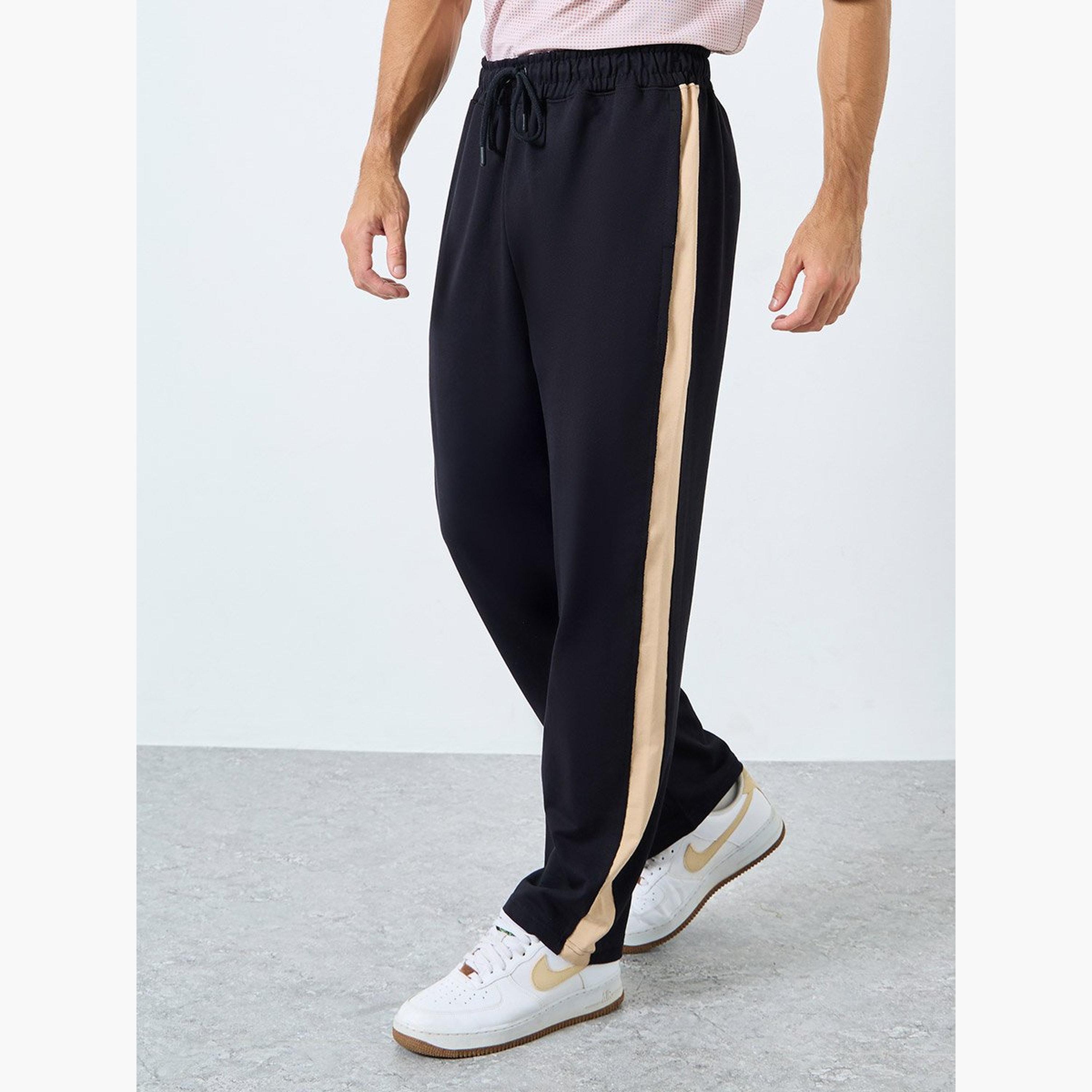 Styli Men Black Terry Joggers with Side Stripe-men-clothing-sportswearandactivewear-bottoms-joggers-image-1