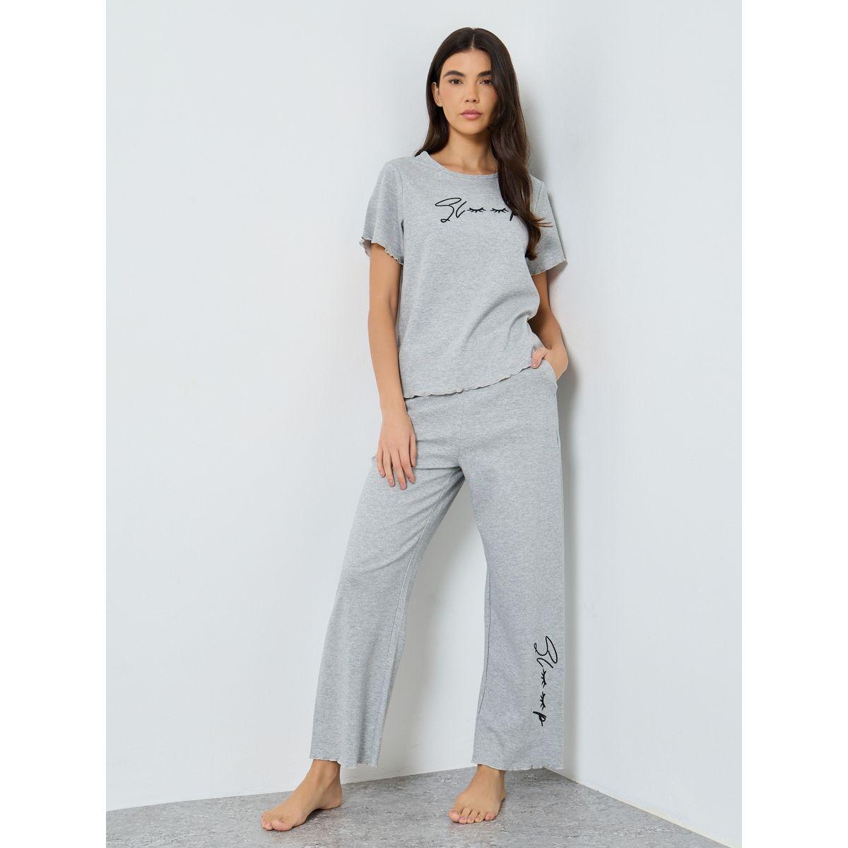 Styli Lettuce Edge Embroidered T-Shirt and Pyjama Set-women-clothing-nightwear-pyjamas-longsets-image-1
