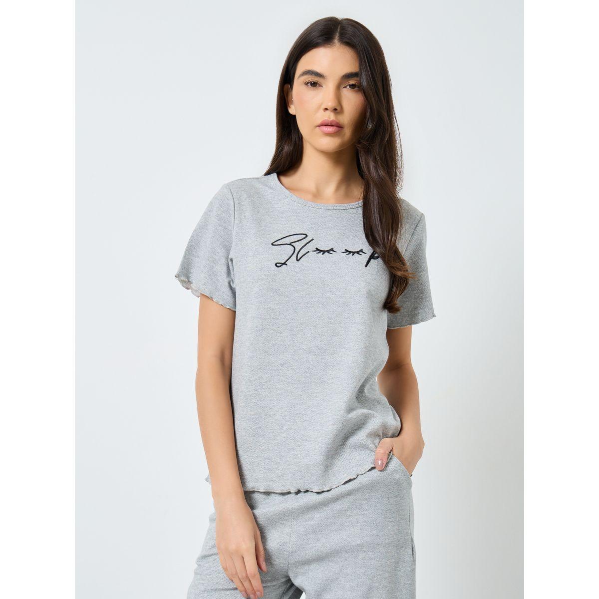 Styli Lettuce Edge Embroidered T-Shirt and Pyjama Set-women-clothing-nightwear-pyjamas-longsets-image-2