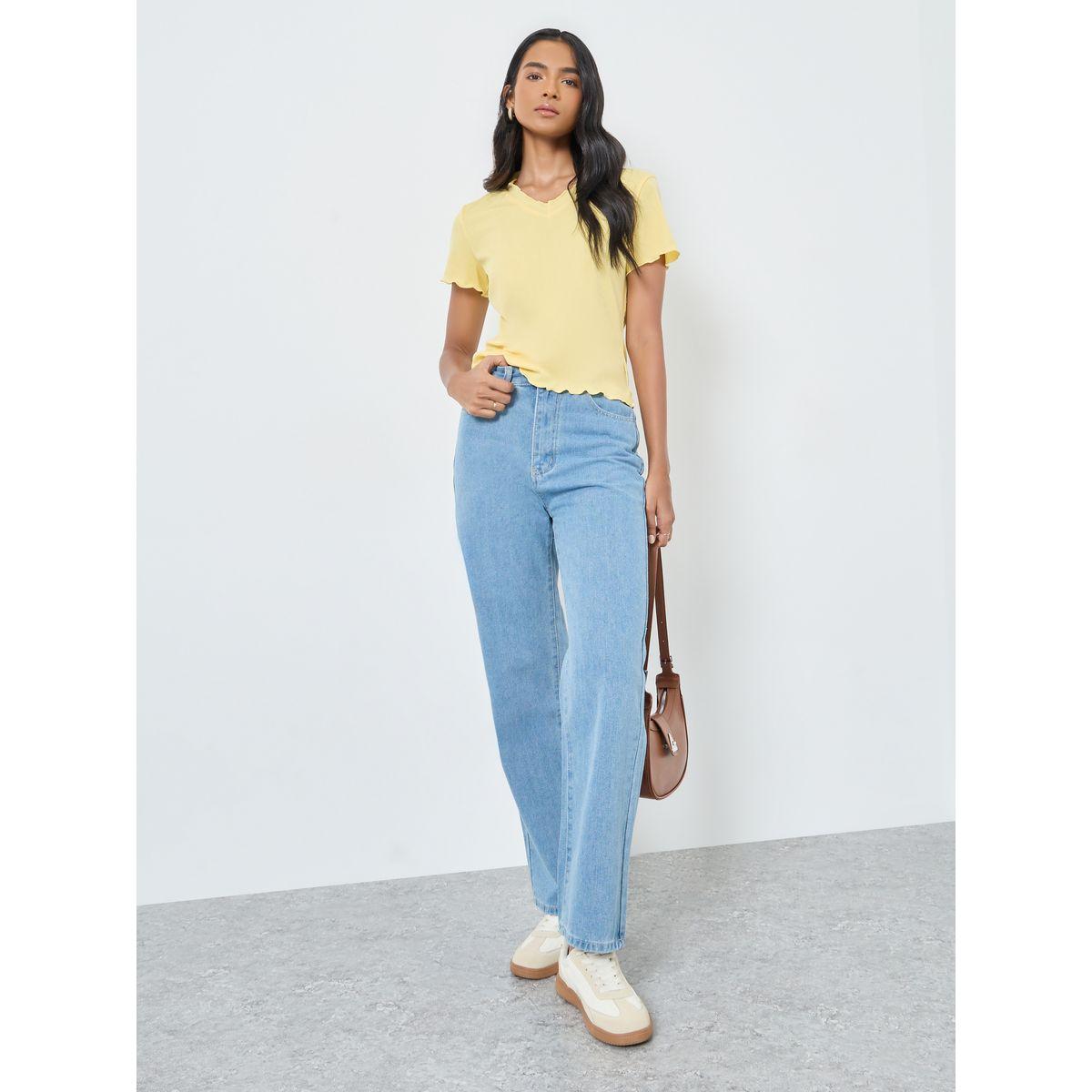 Styli Solid Mid Rise Wide Leg Jeans-women-clothing-bottoms-jeans-image-1