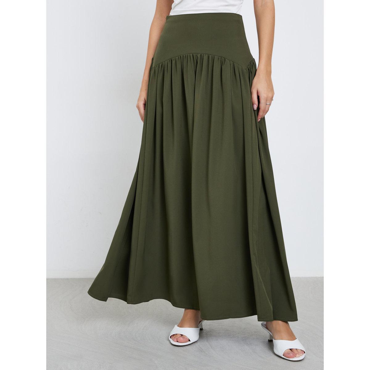 Styli Solid Gathered Detail A-Line Maxi Skirt-women-clothing-bottoms-skirts-image-2