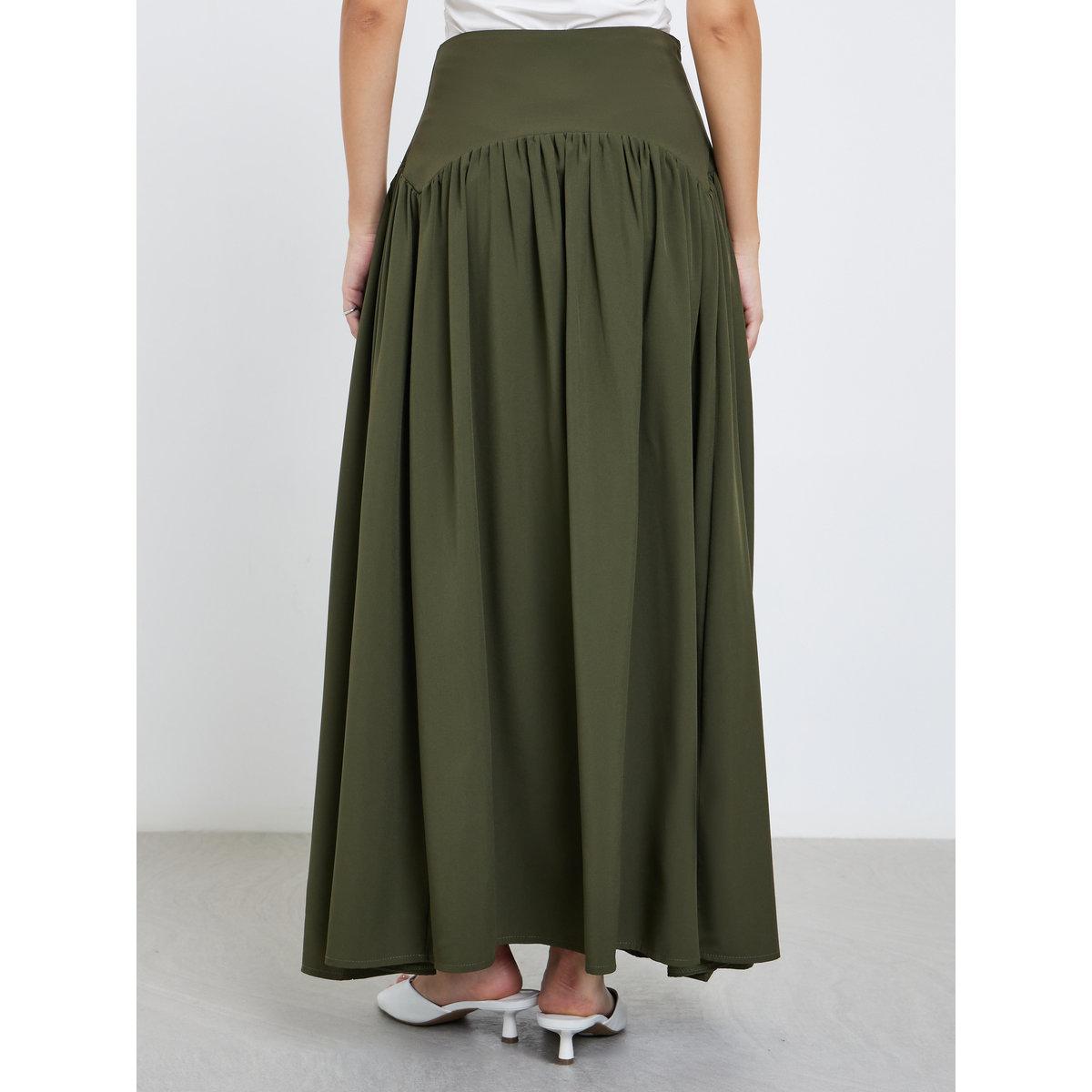 Styli Solid Gathered Detail A-Line Maxi Skirt-women-clothing-bottoms-skirts-image-4