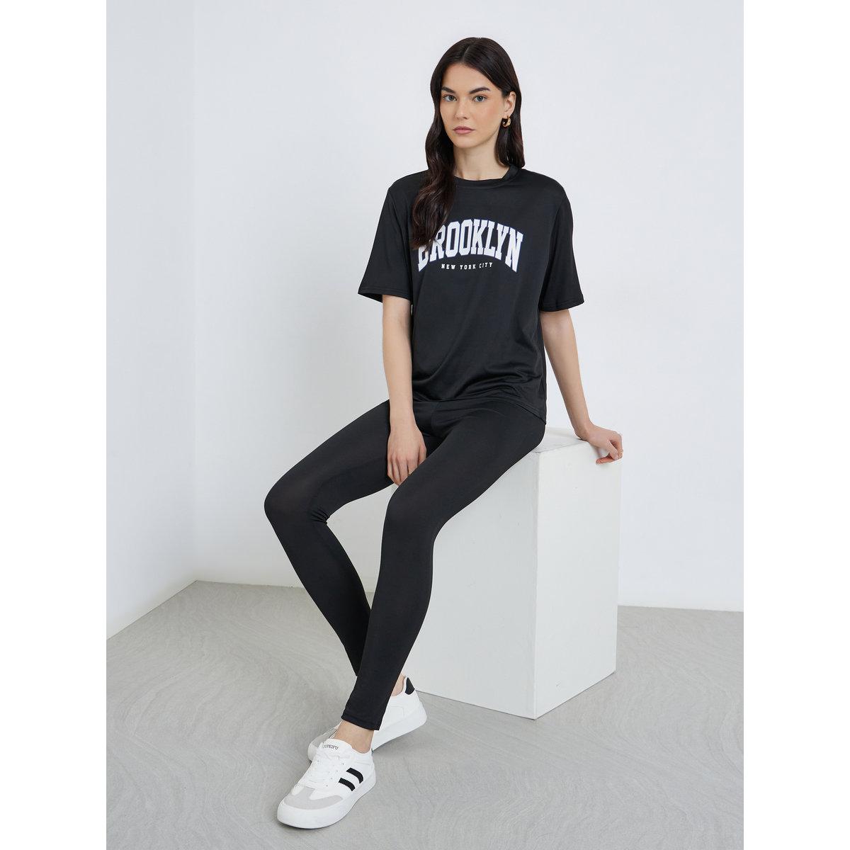 Styli Slogan Print T-Shirt and Leggings Co-Ords-women-clothing-coordsets-image-1