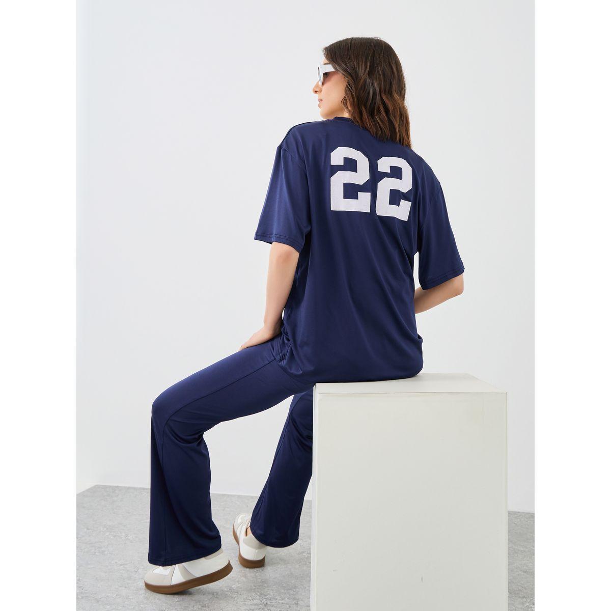 Styli Number Print Longline T-Shirt and Flared Leggings Co-Ords-women-clothing-coordsets-image-1
