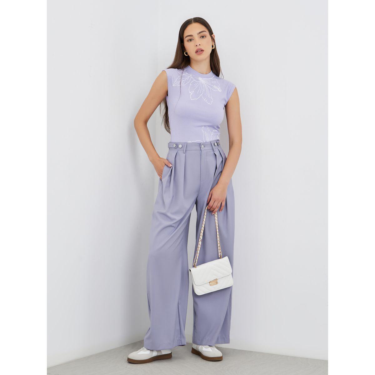 Styli Solid Wide Leg Pleated Pants-women-clothing-bottoms-trousers-image-1