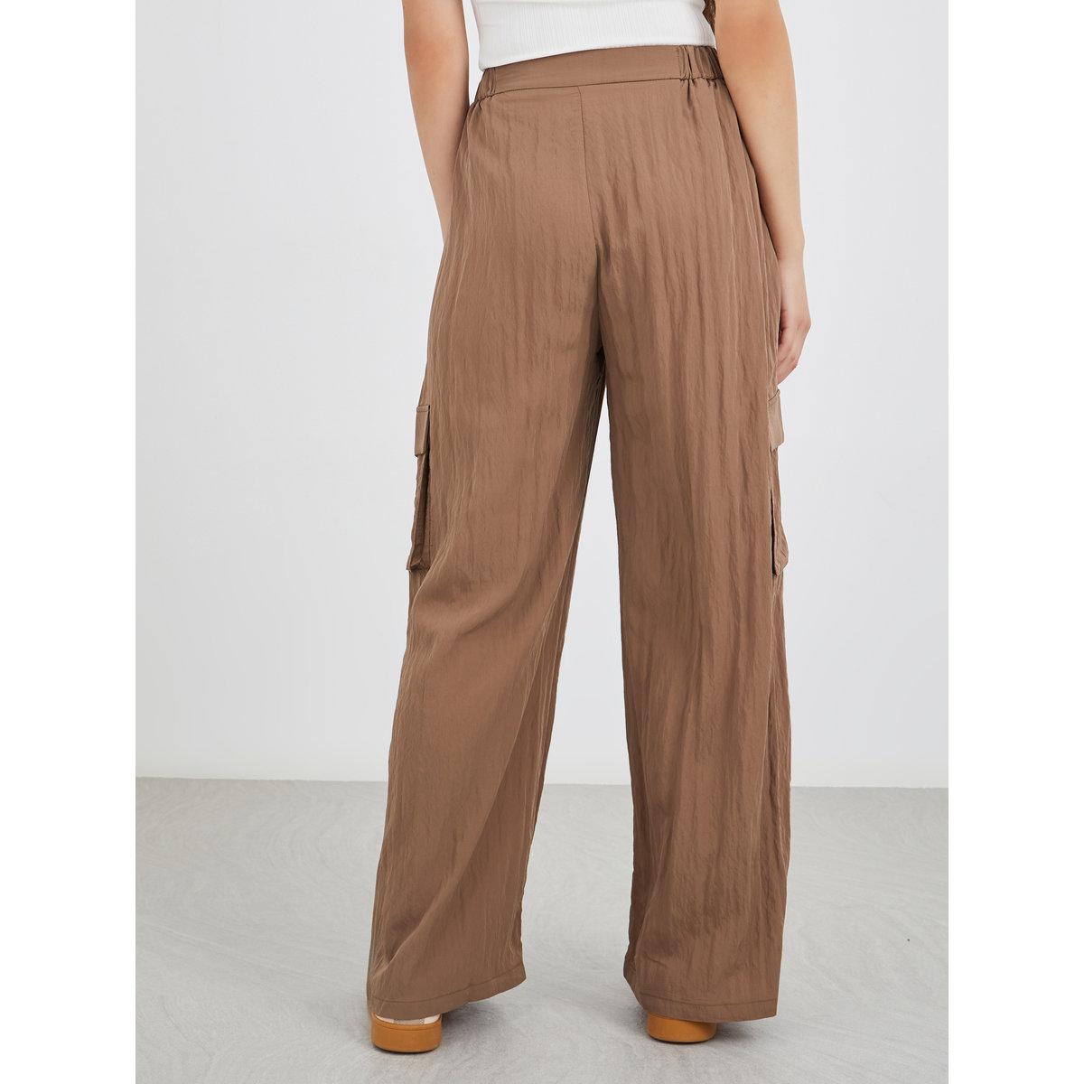 Styli Solid Pleated Wide Leg Cargo Pocket Pants-women-clothing-bottoms-trousers-image-4