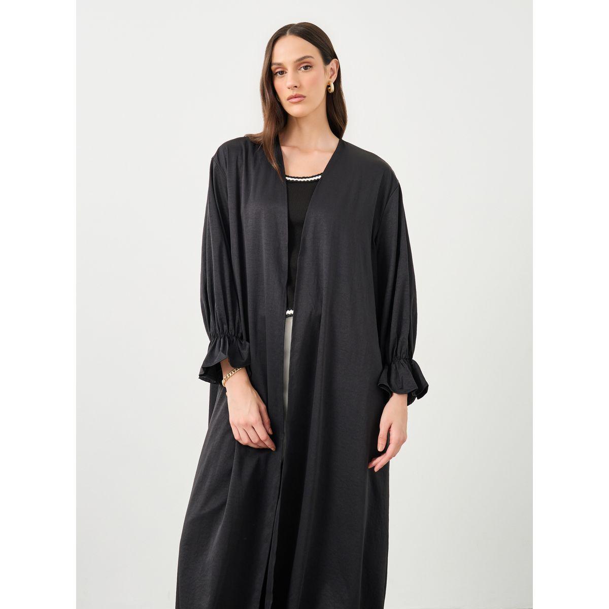 Styli Women Black Lace Trim Regular Fit Maxi Abaya-women-arabicclothing-abayas-image-3