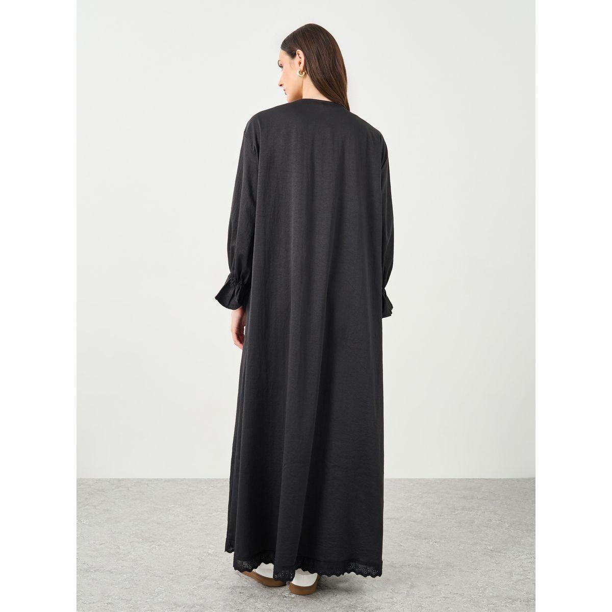 Styli Women Black Lace Trim Regular Fit Maxi Abaya-women-arabicclothing-abayas-image-5
