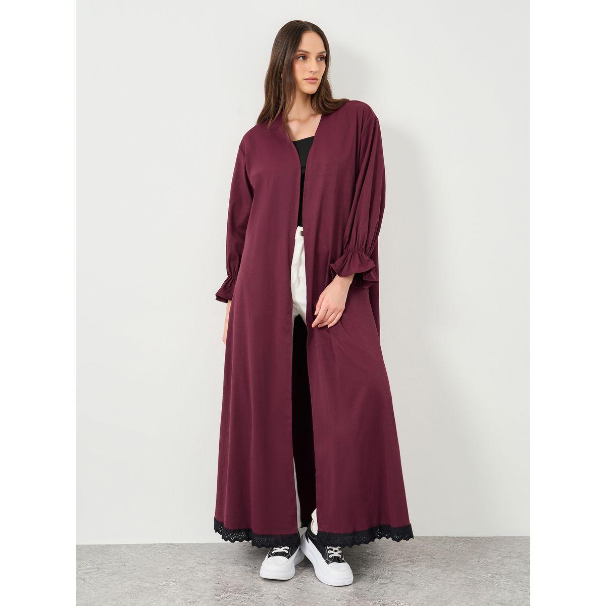 كيمونو طويل بقصة عادية وتفاصيل دانتيل-women-arabicclothing-abayas-image-1