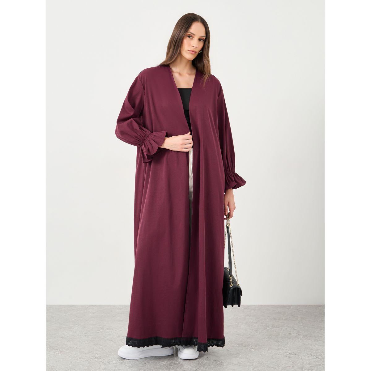 كيمونو طويل بقصة عادية وتفاصيل دانتيل-women-arabicclothing-abayas-image-2
