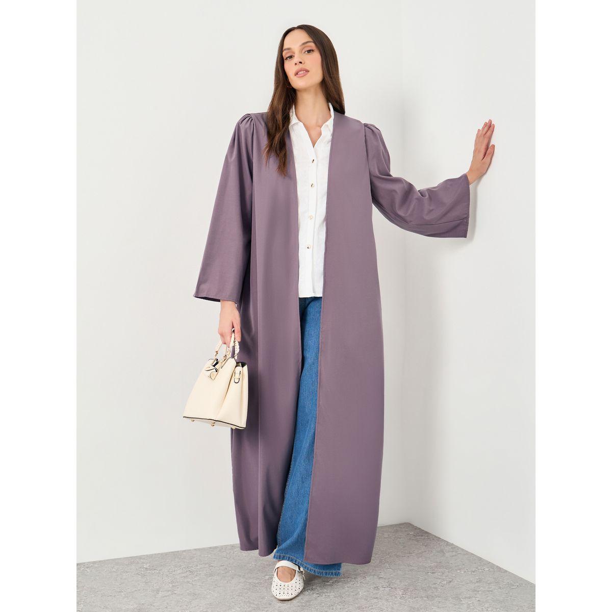 Styli Women Purple Front Open Regular Fit Abaya-women-arabicclothing-abayas-image-1