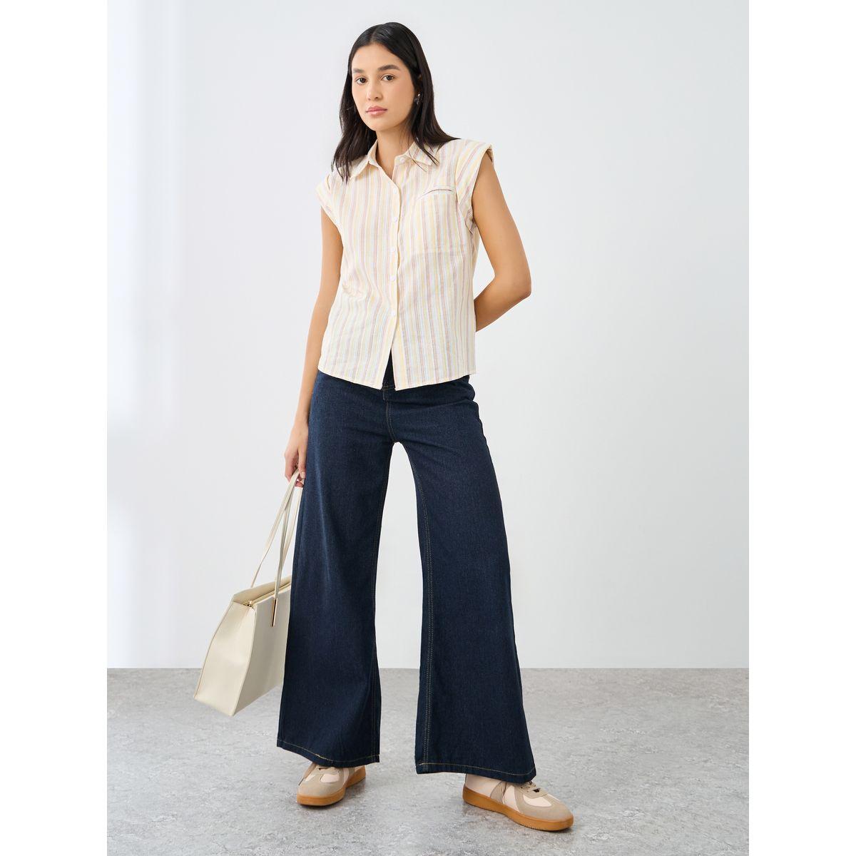 Styli Striped Sleeveless Shirt with Spread Collar-women-clothing-shirtsandblouses-shirts-image-2