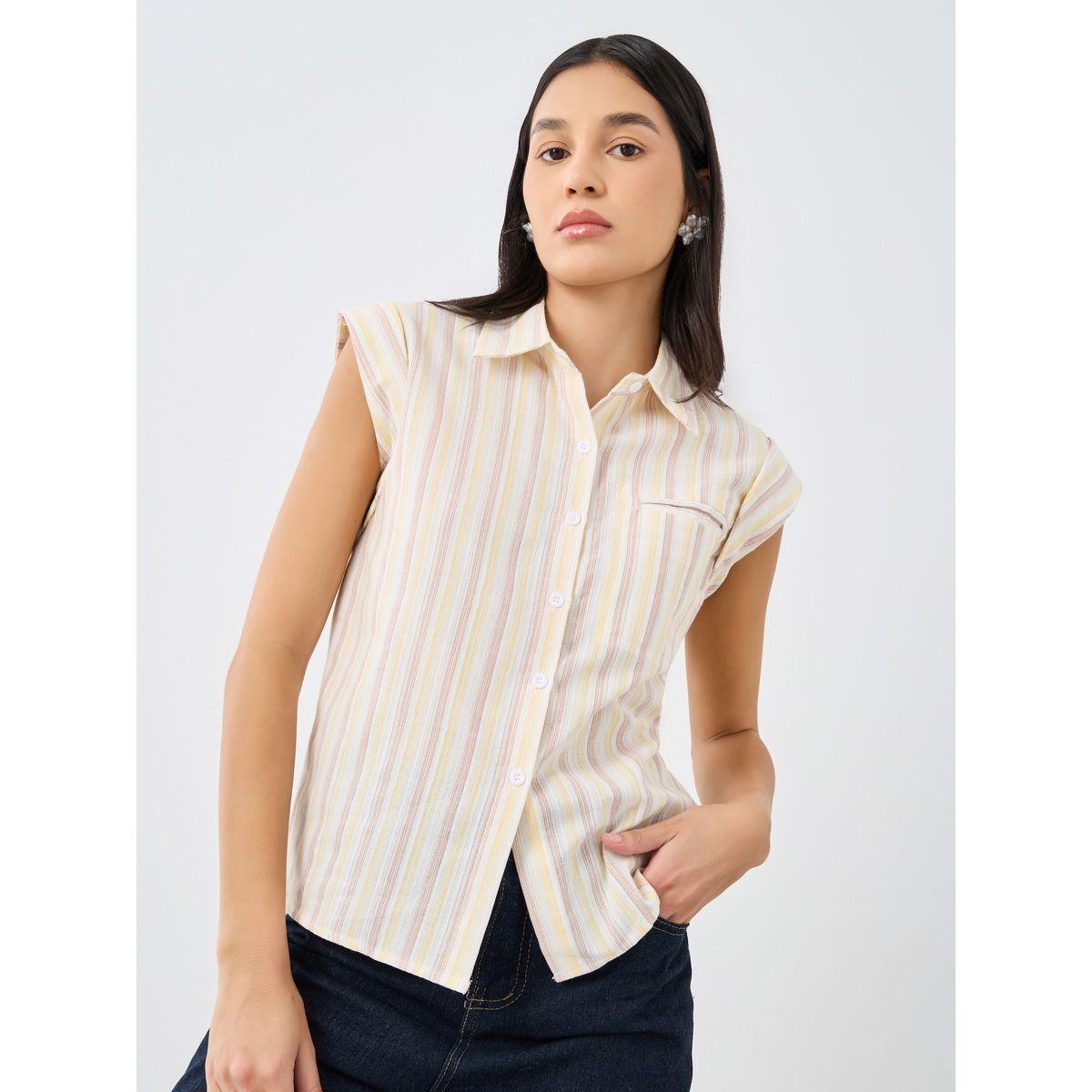 Styli Striped Sleeveless Shirt with Spread Collar-women-clothing-shirtsandblouses-shirts-image-3