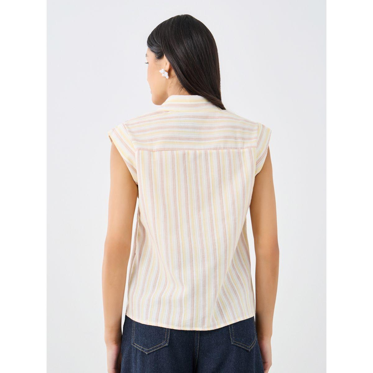 بلوزة مخططة بلا أكمام مع ياقة سبريد-women-clothing-shirtsandblouses-shirts-image-5