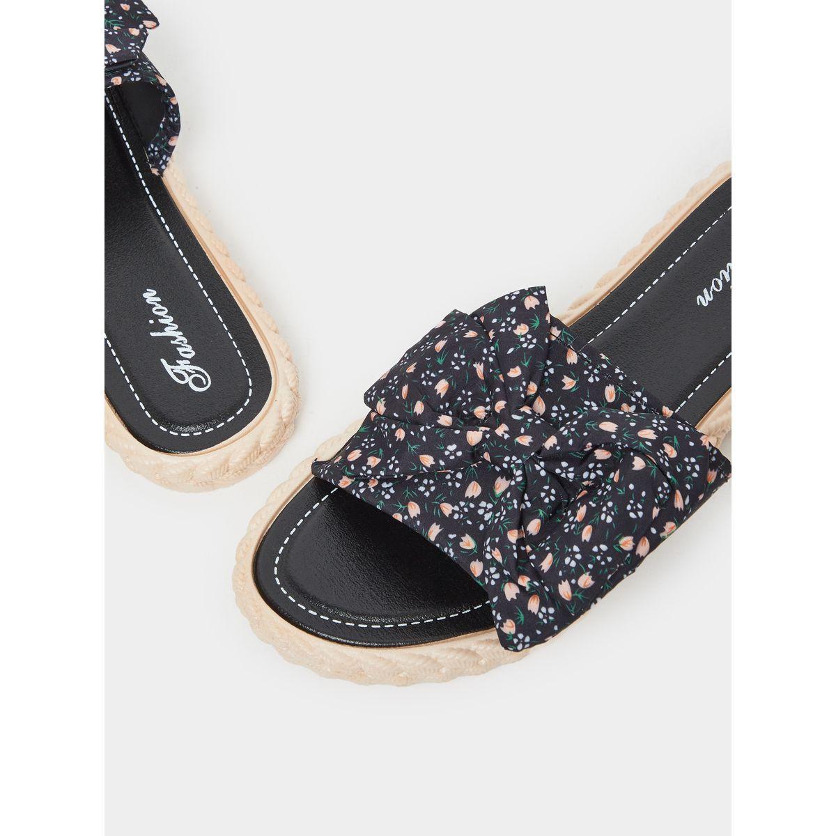 Styli Floral Print Bow Detail Flat Sandals-women-shoes-flipflopsandslides-image-3