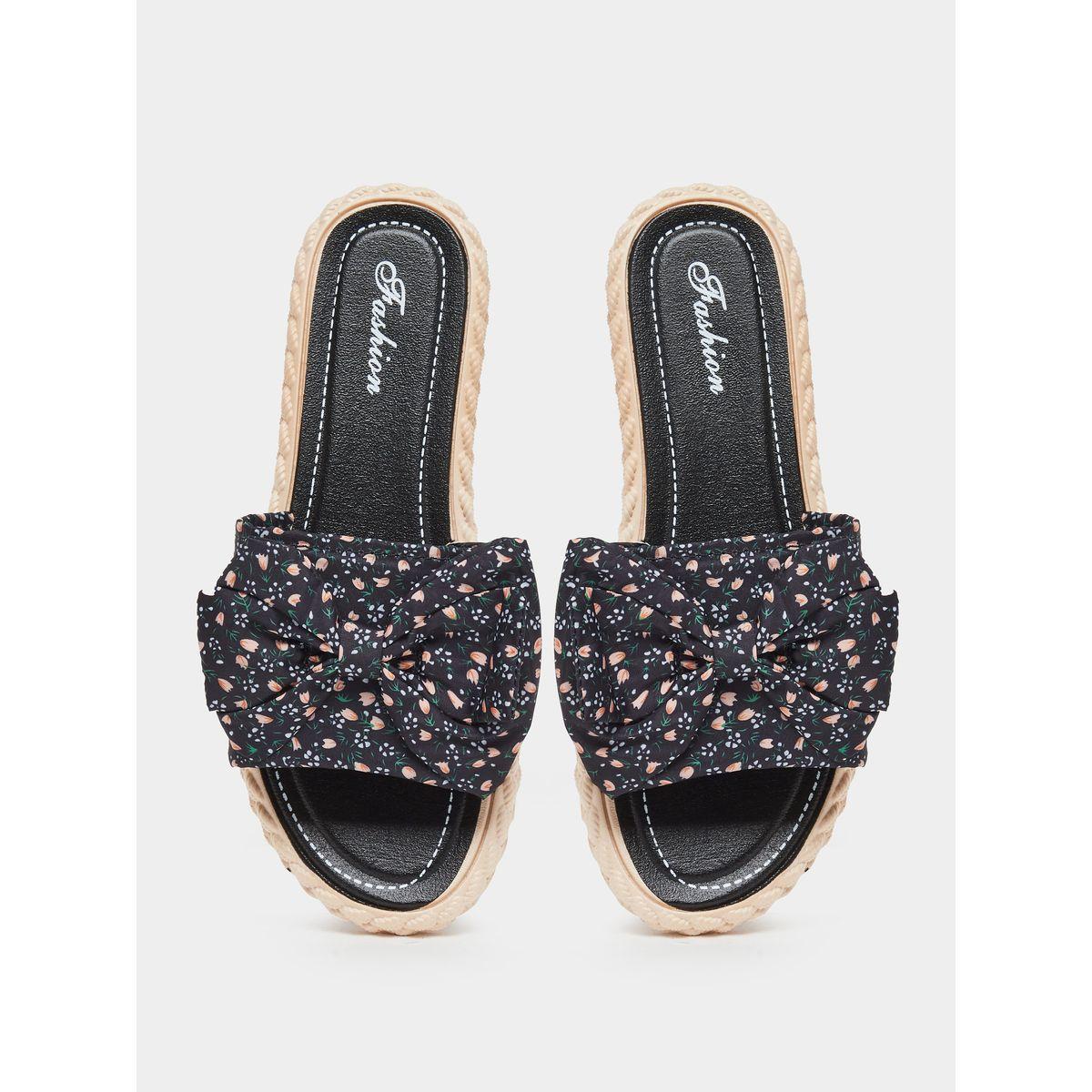 Styli Floral Print Bow Detail Flat Sandals-women-shoes-flipflopsandslides-image-5