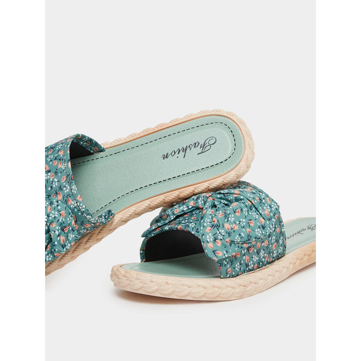Styli Floral Print Bow Detail Flat Sandals-women-shoes-sandals-flats-image-3
