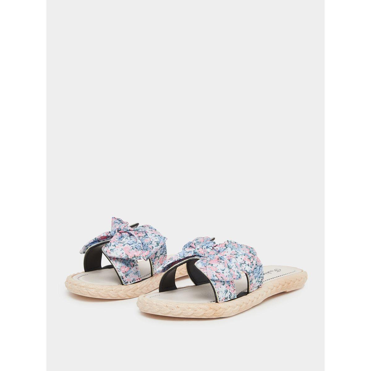 Styli Floral Print Bow Detail Flat Sandals-women-shoes-sandals-flats-image-2