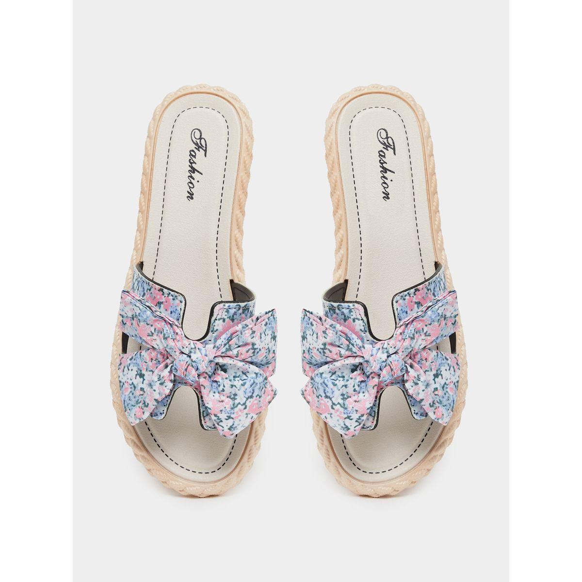 صندل فلات بطبعة زهور مع تفاصيل فيونكة-women-shoes-sandals-flats-image-5