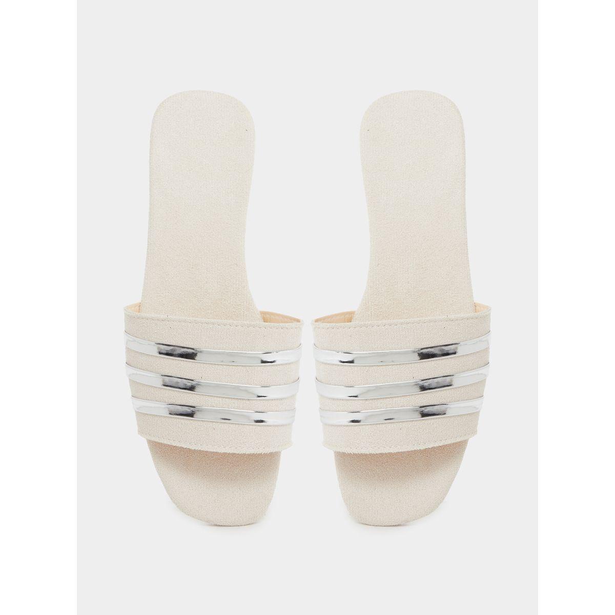 Styli Women Beige Metallic Strip Detail Flat Sandals-women-shoes-flipflopsandslides-image-5