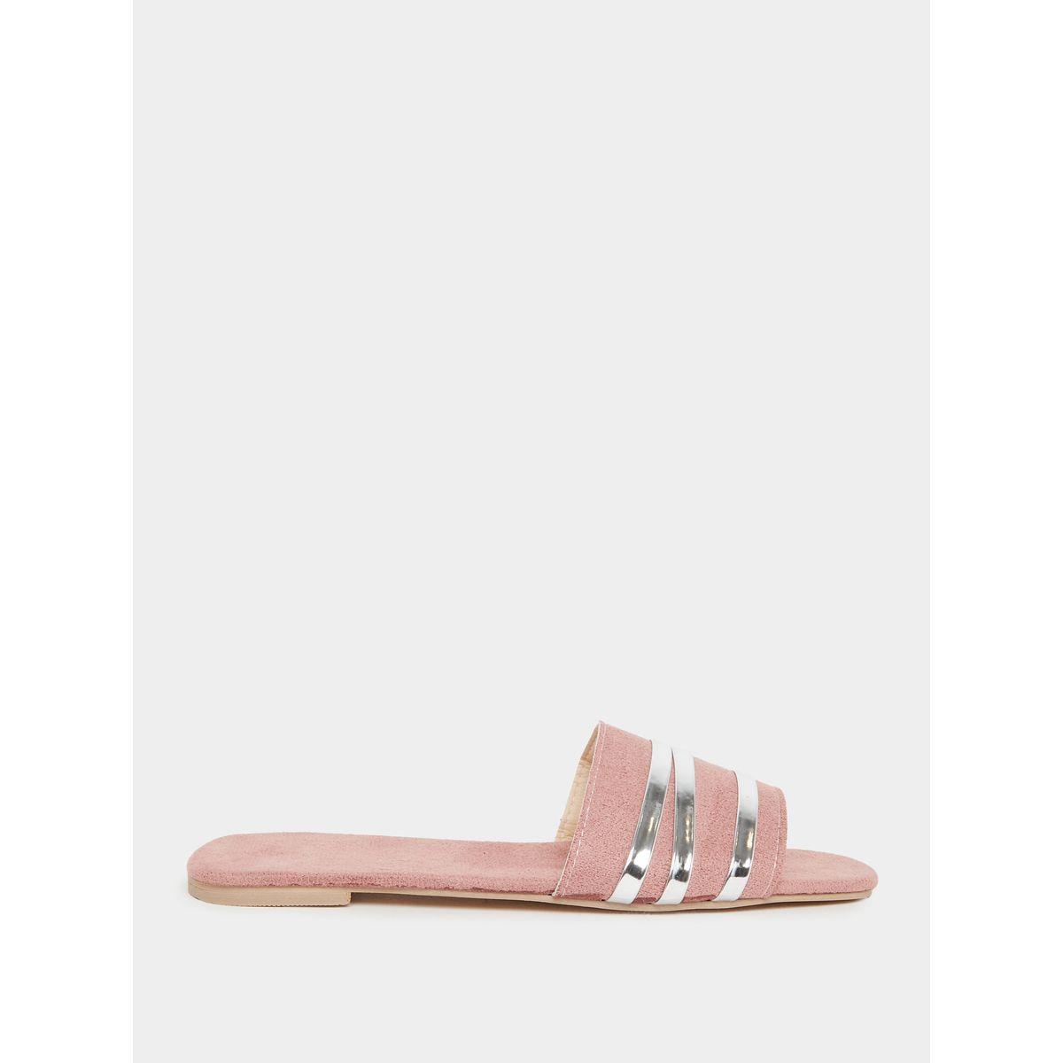 Styli Women Pink Metallic Strip Detail Flat Sandals-women-shoes-flipflopsandslides-image-1
