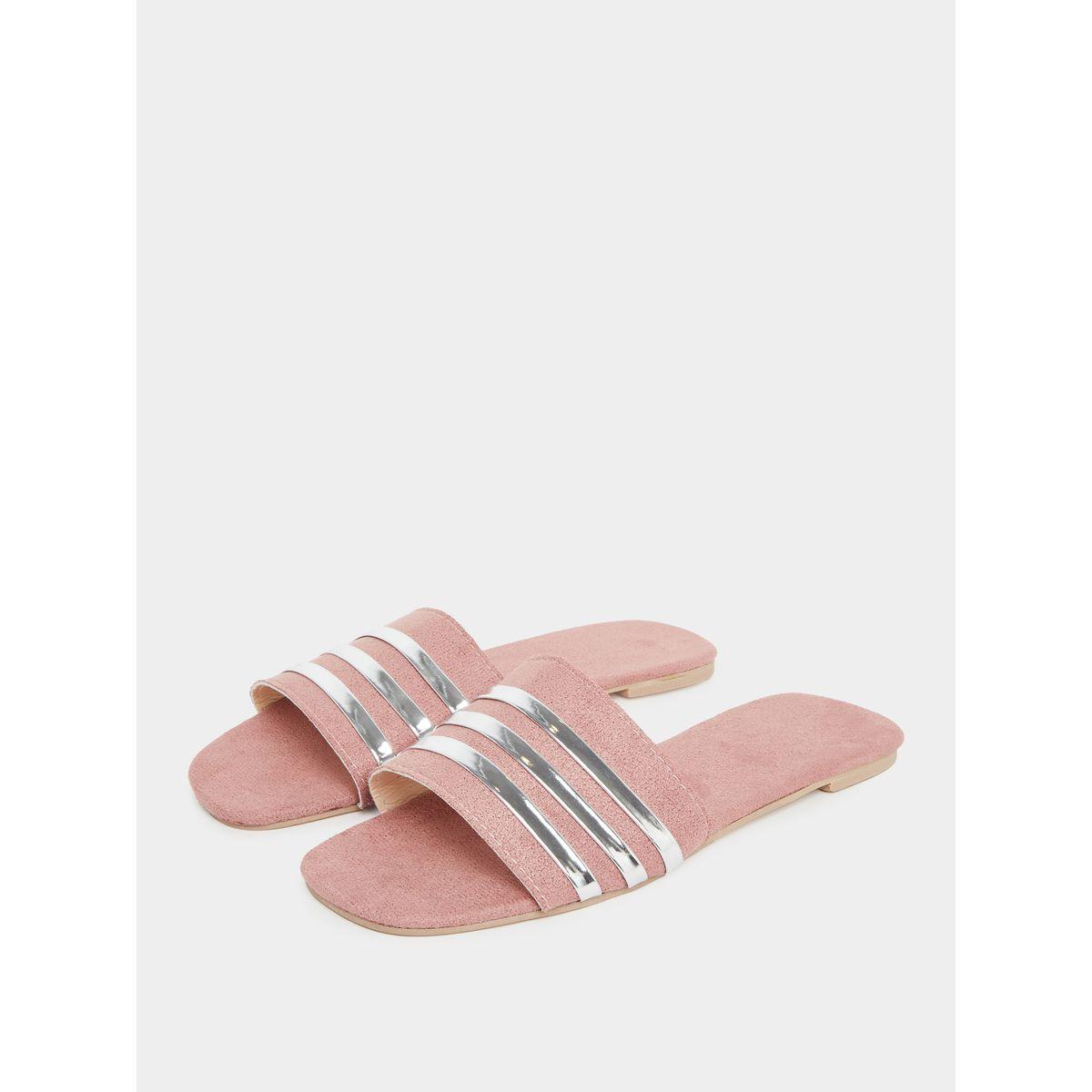 Styli Women Pink Metallic Strip Detail Flat Sandals-women-shoes-flipflopsandslides-image-2