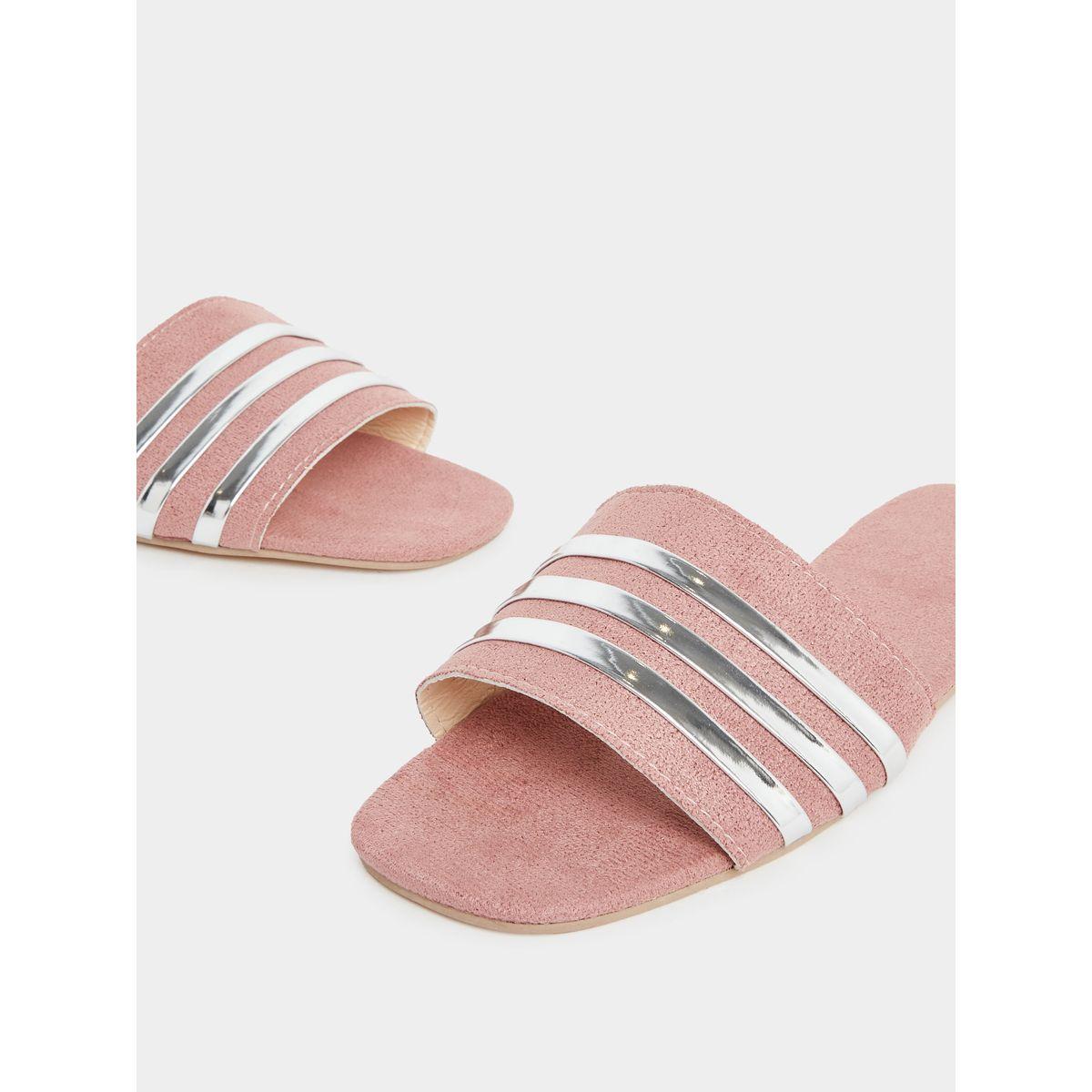 Styli Women Pink Metallic Strip Detail Flat Sandals-women-shoes-flipflopsandslides-image-3