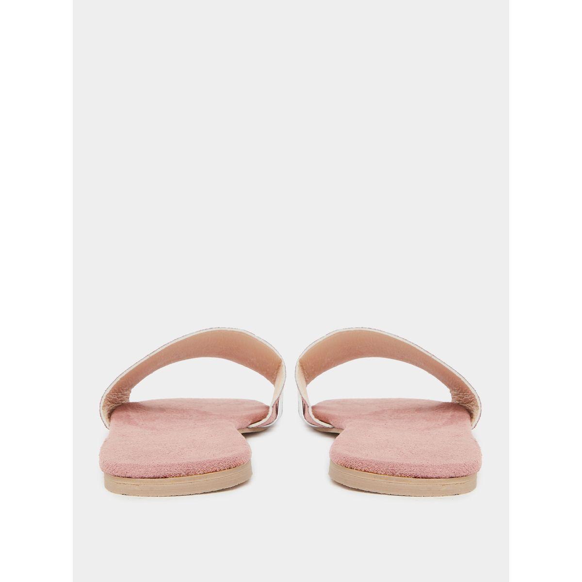 Styli Women Pink Metallic Strip Detail Flat Sandals-women-shoes-flipflopsandslides-image-4