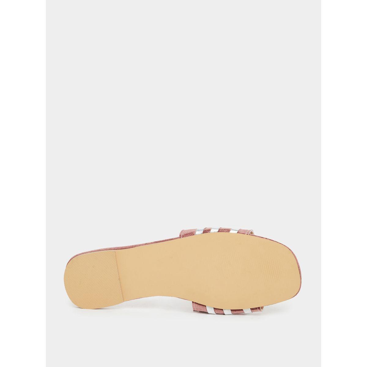 Styli Women Pink Metallic Strip Detail Flat Sandals-women-shoes-flipflopsandslides-image-6