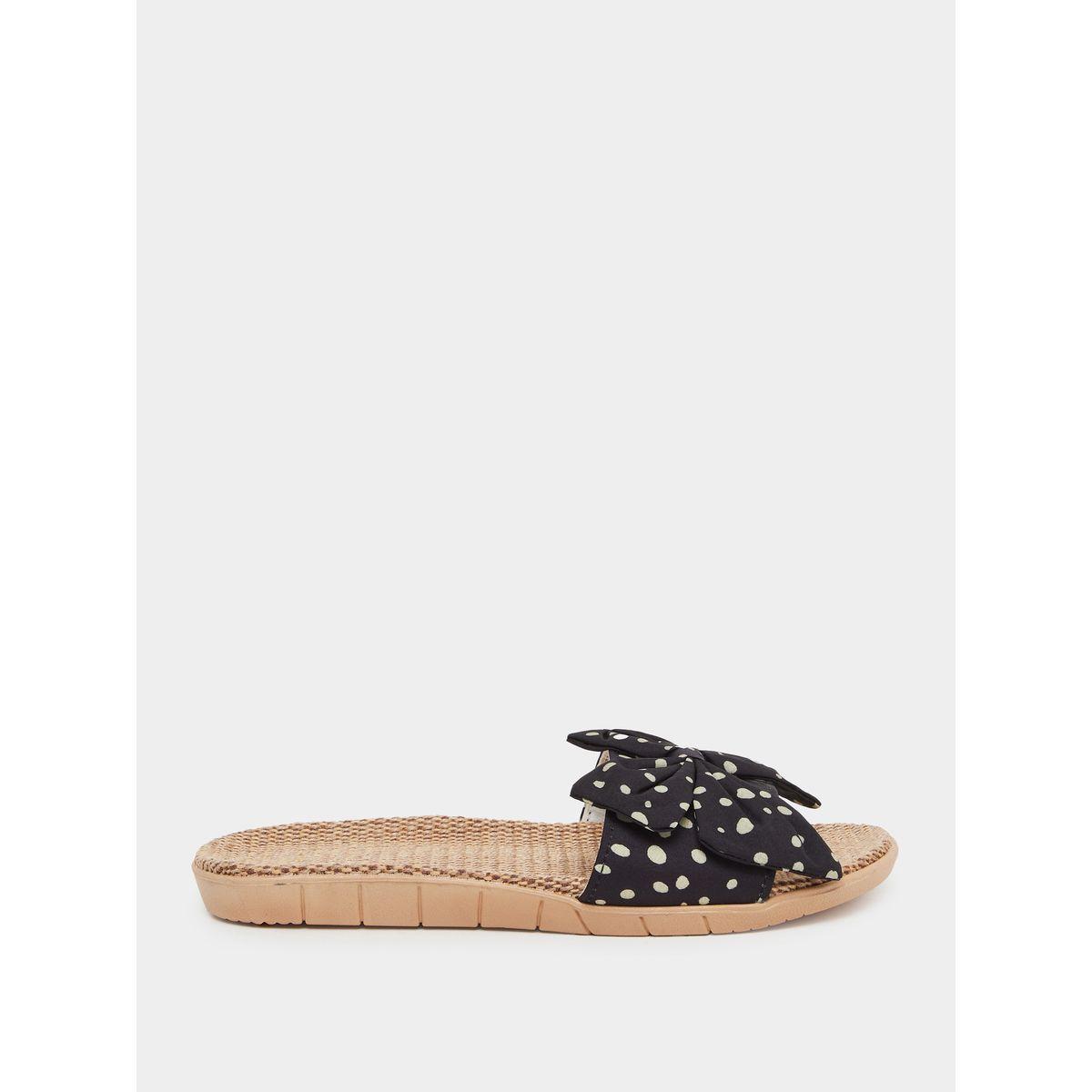 Styli Polka Dot Print Bow Detail Flat Sandals-women-shoes-sandals-flats-image-1